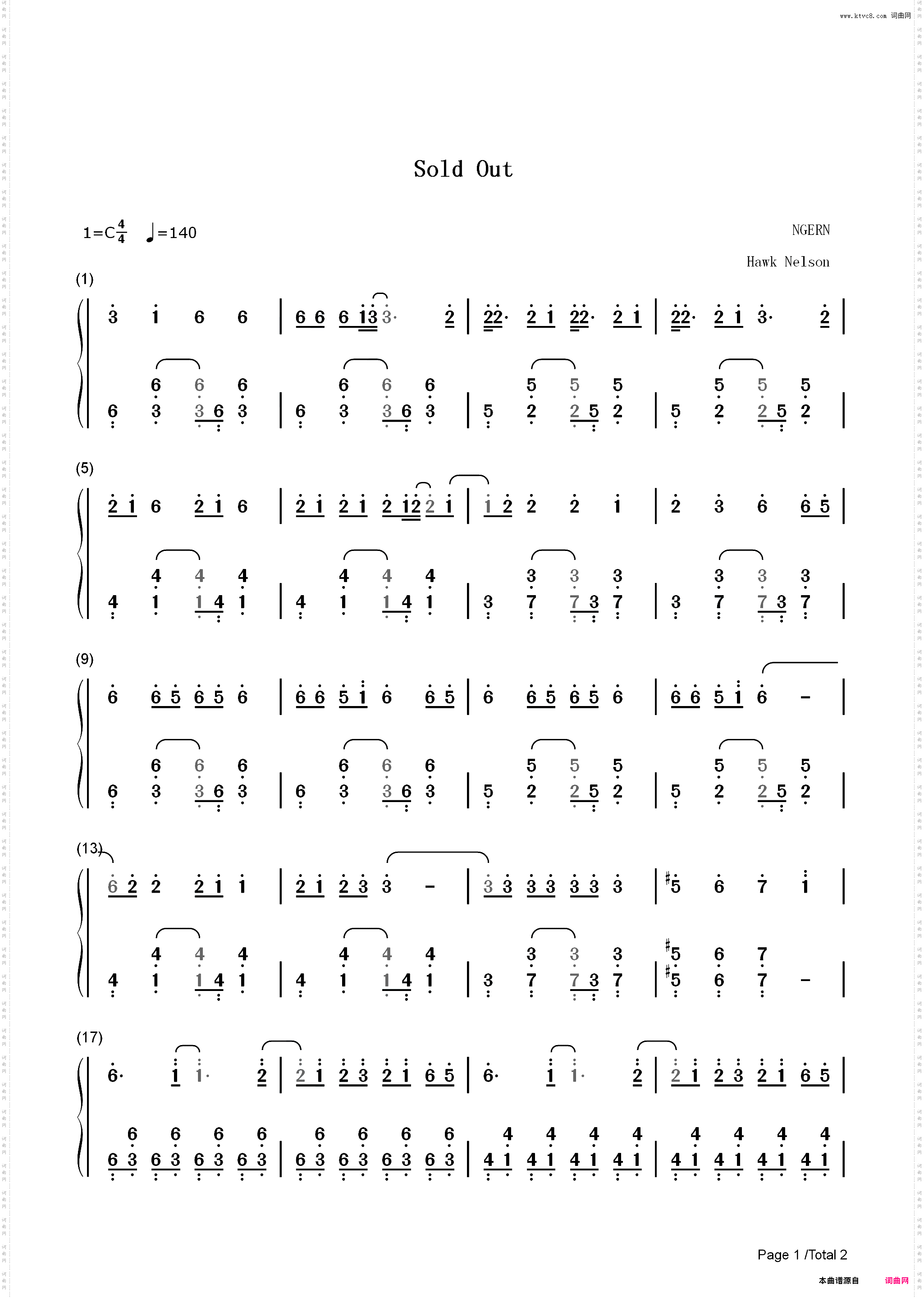 Sold Out-C调简单版-Hawk Nelson