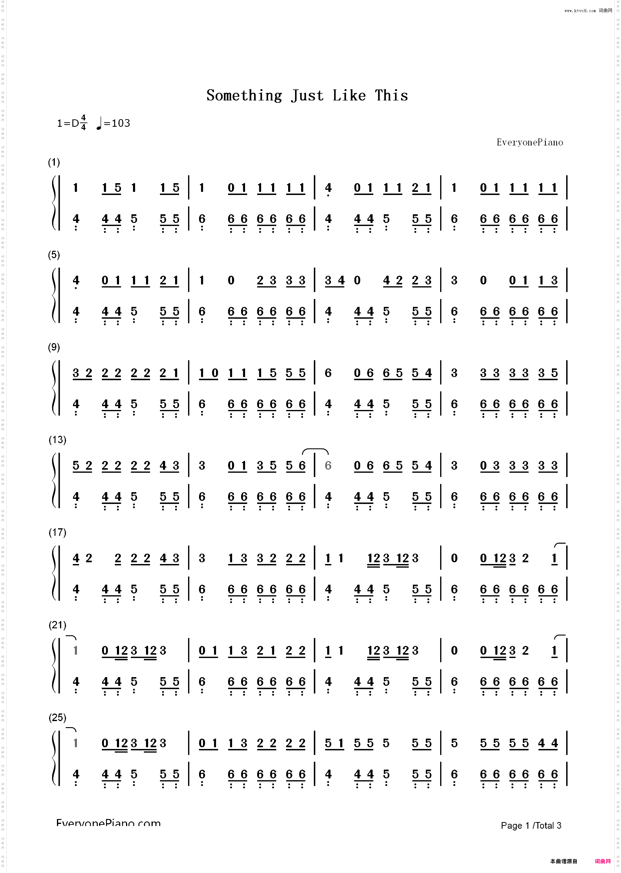 Something Just Like This-The Chainsmokers,Coldplay_简谱版