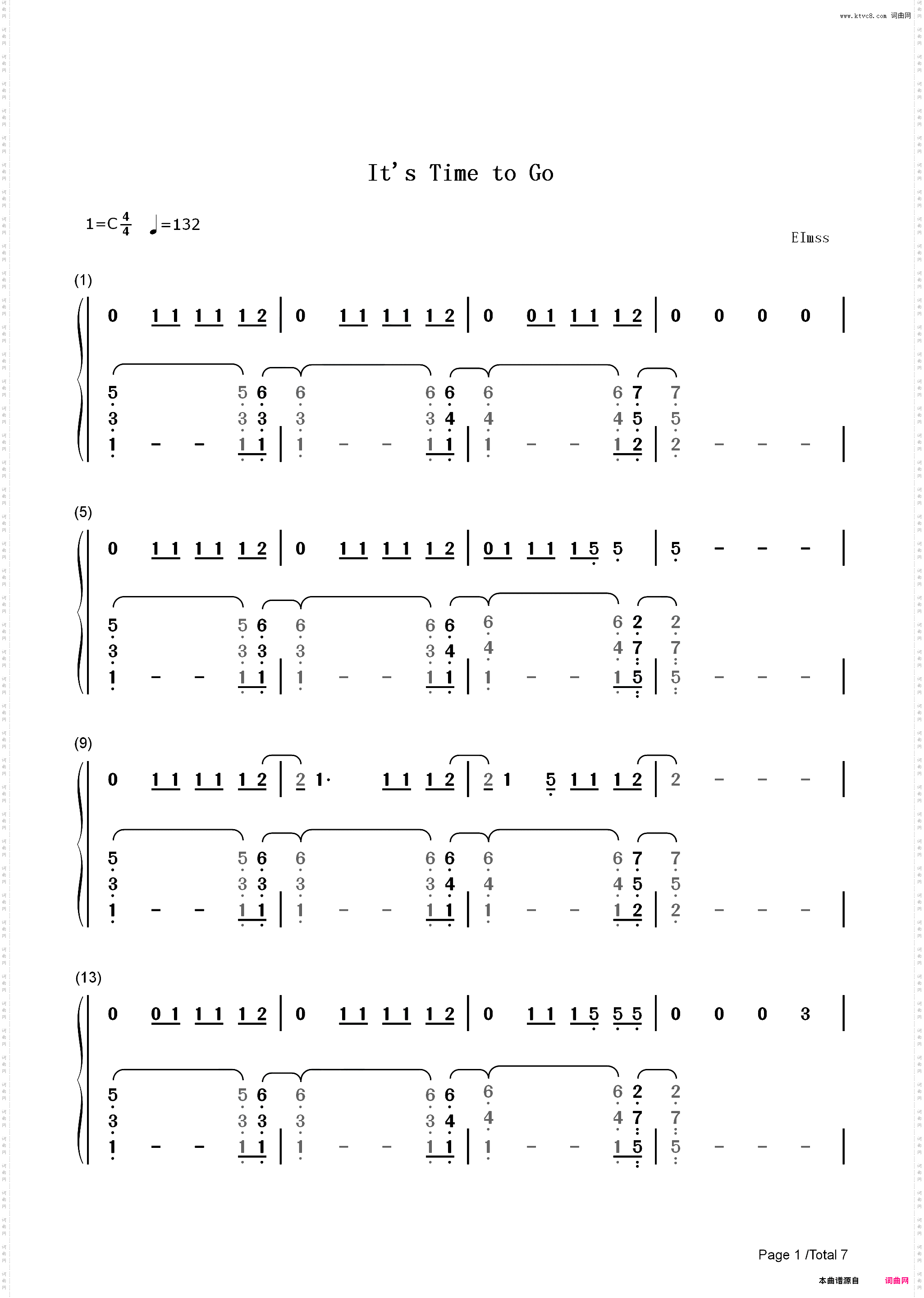 Its Time to Go-Taylor Swift_简谱版