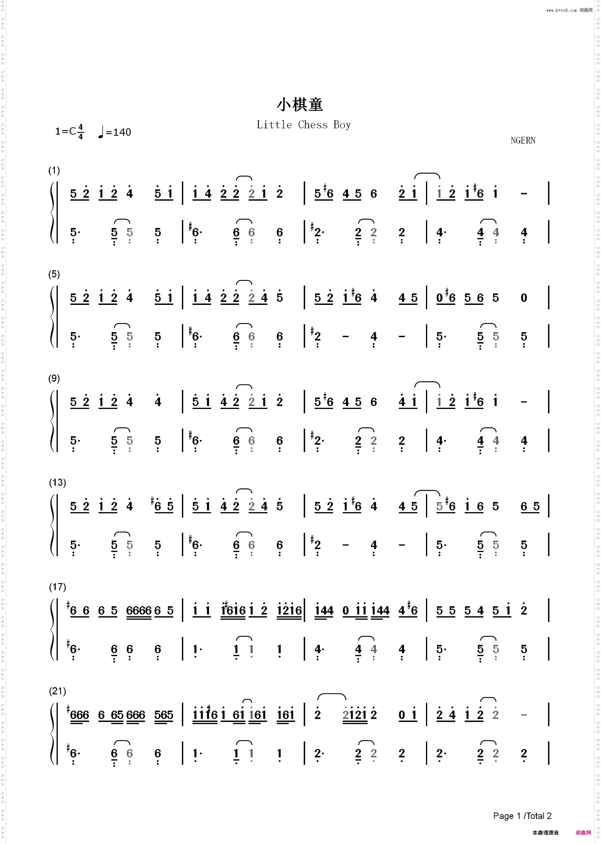 小棋童-C调简单版_简谱版