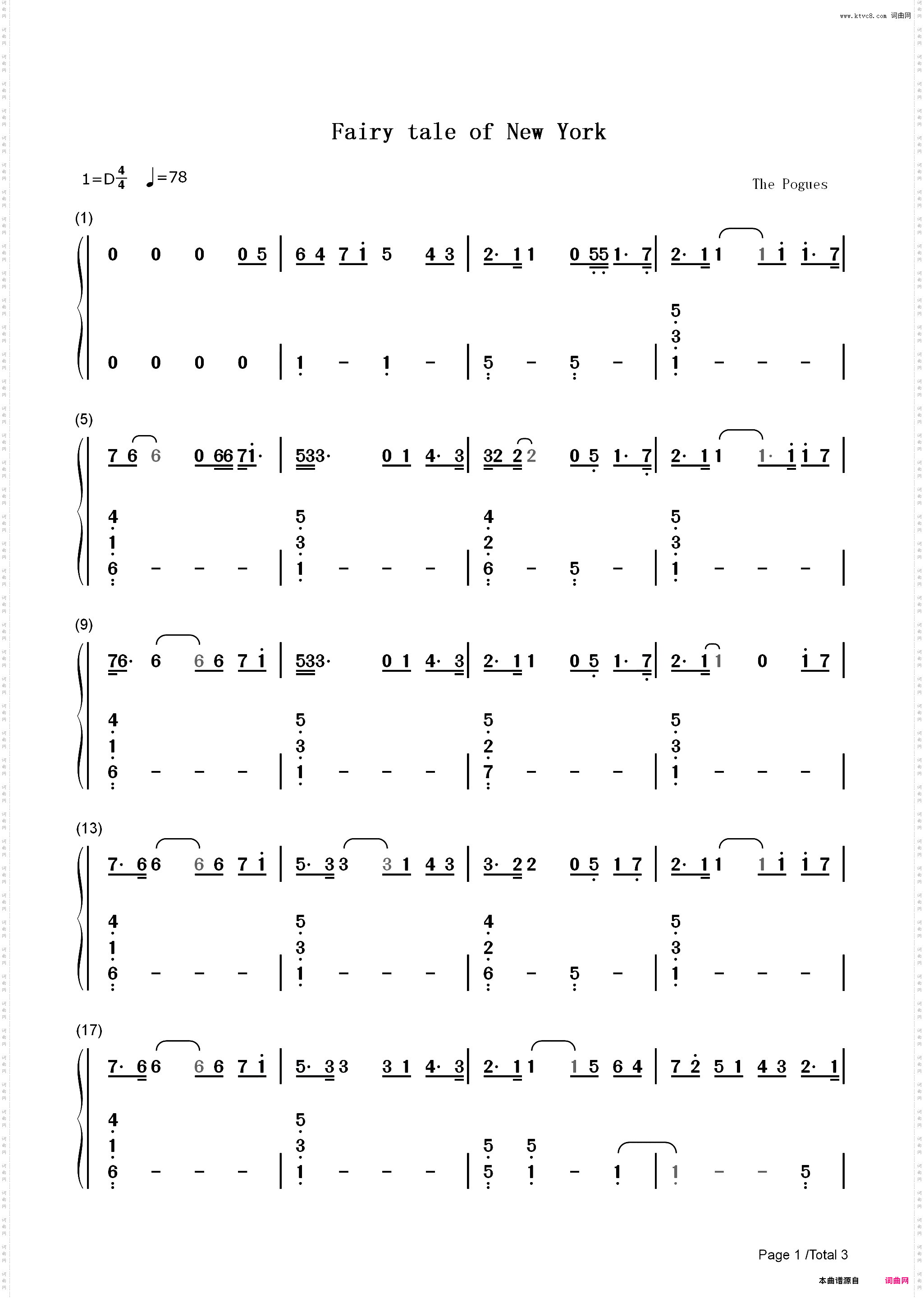 Fairytale of New York-圣诞歌曲_简谱版