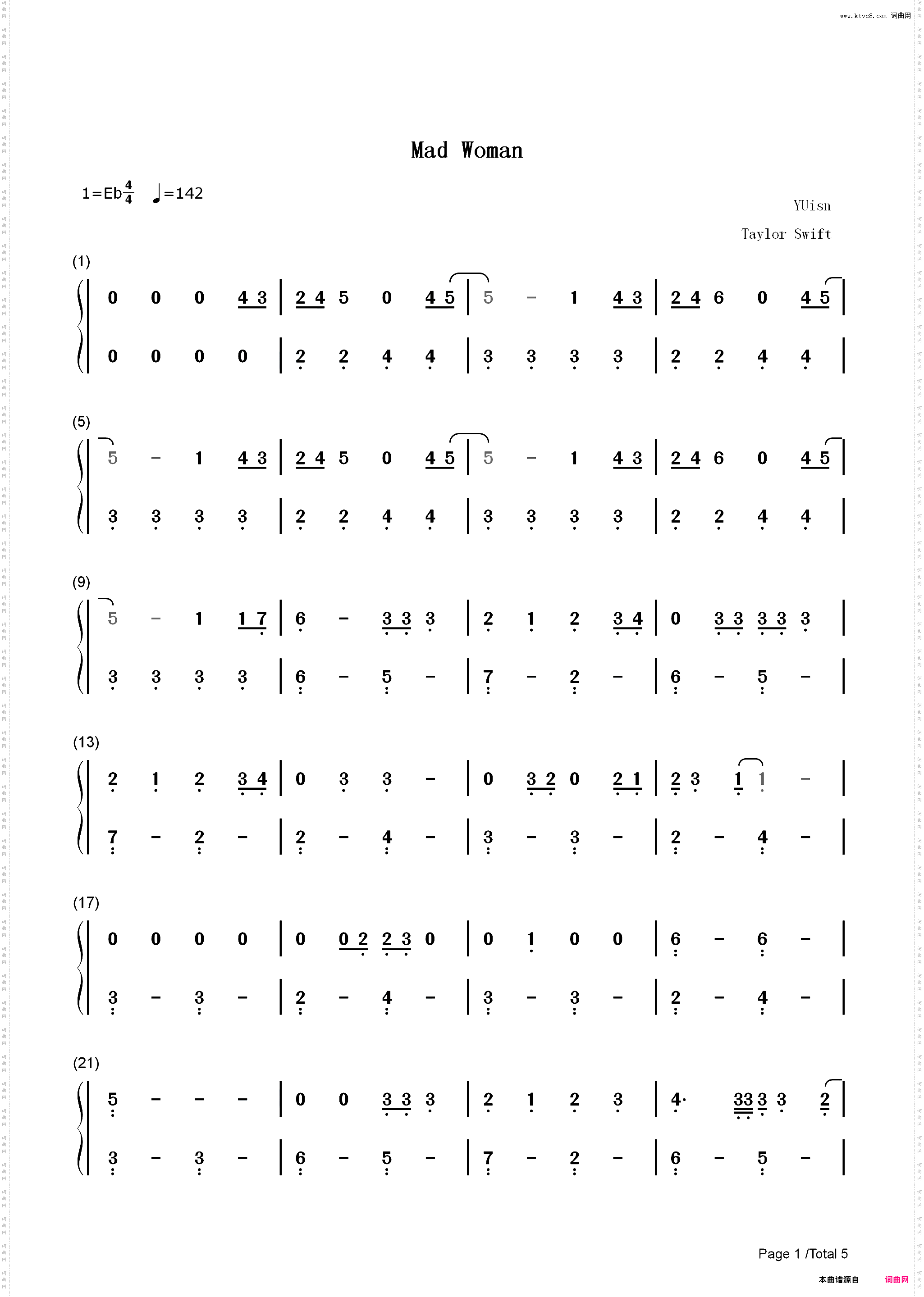 Mad Woman-Taylor Swift_简谱版