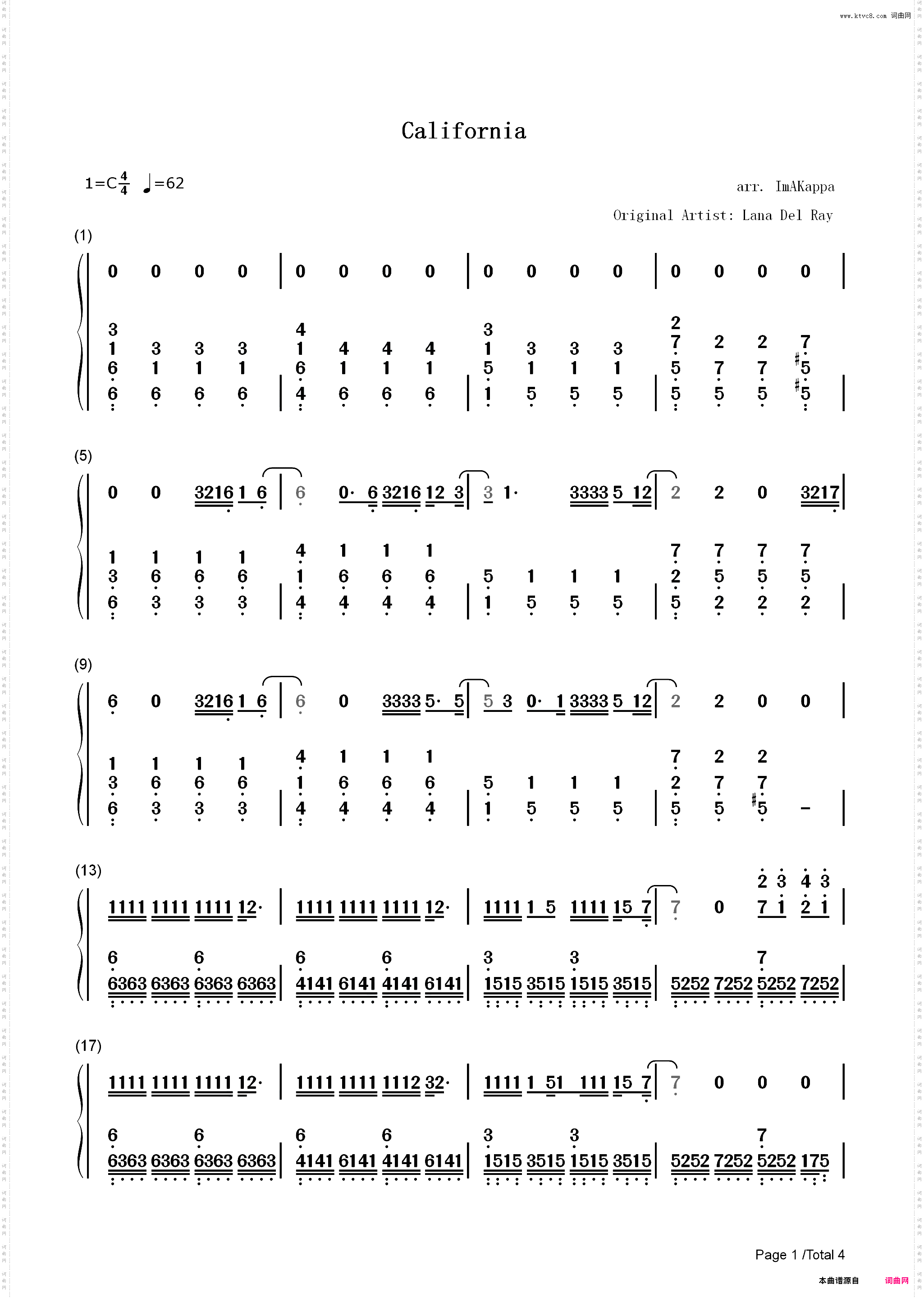 California-Lana Del Rey_简谱版