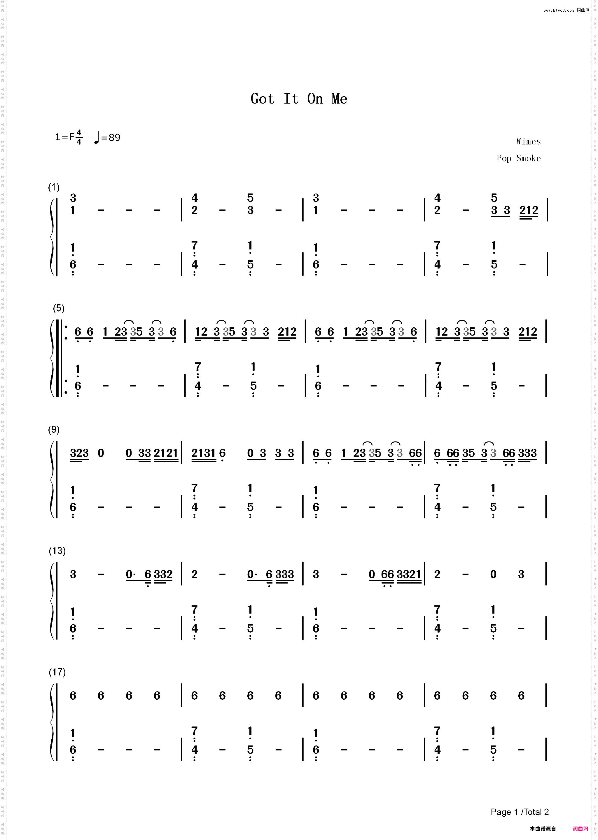 Got It On Me-Pop Smoke_简谱版