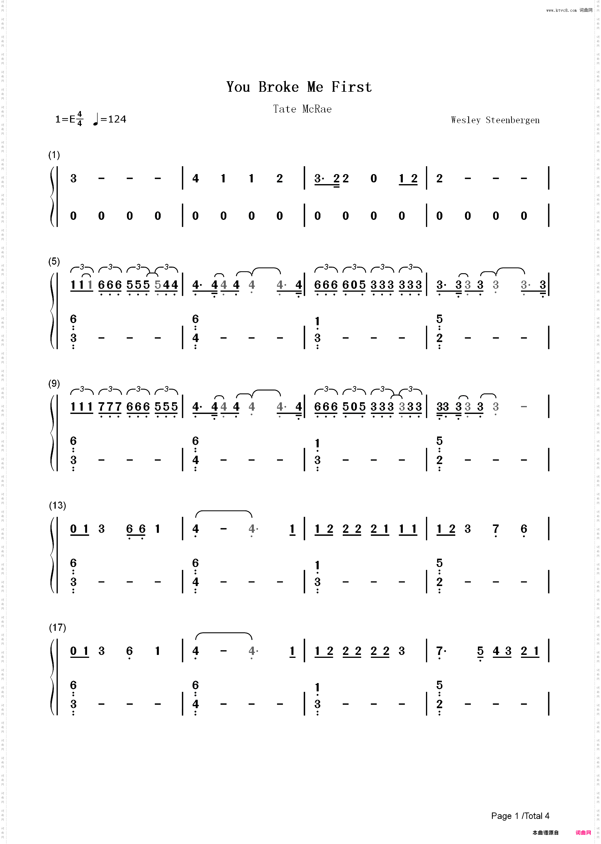 You Broke Me First-Tate McRae_简谱版