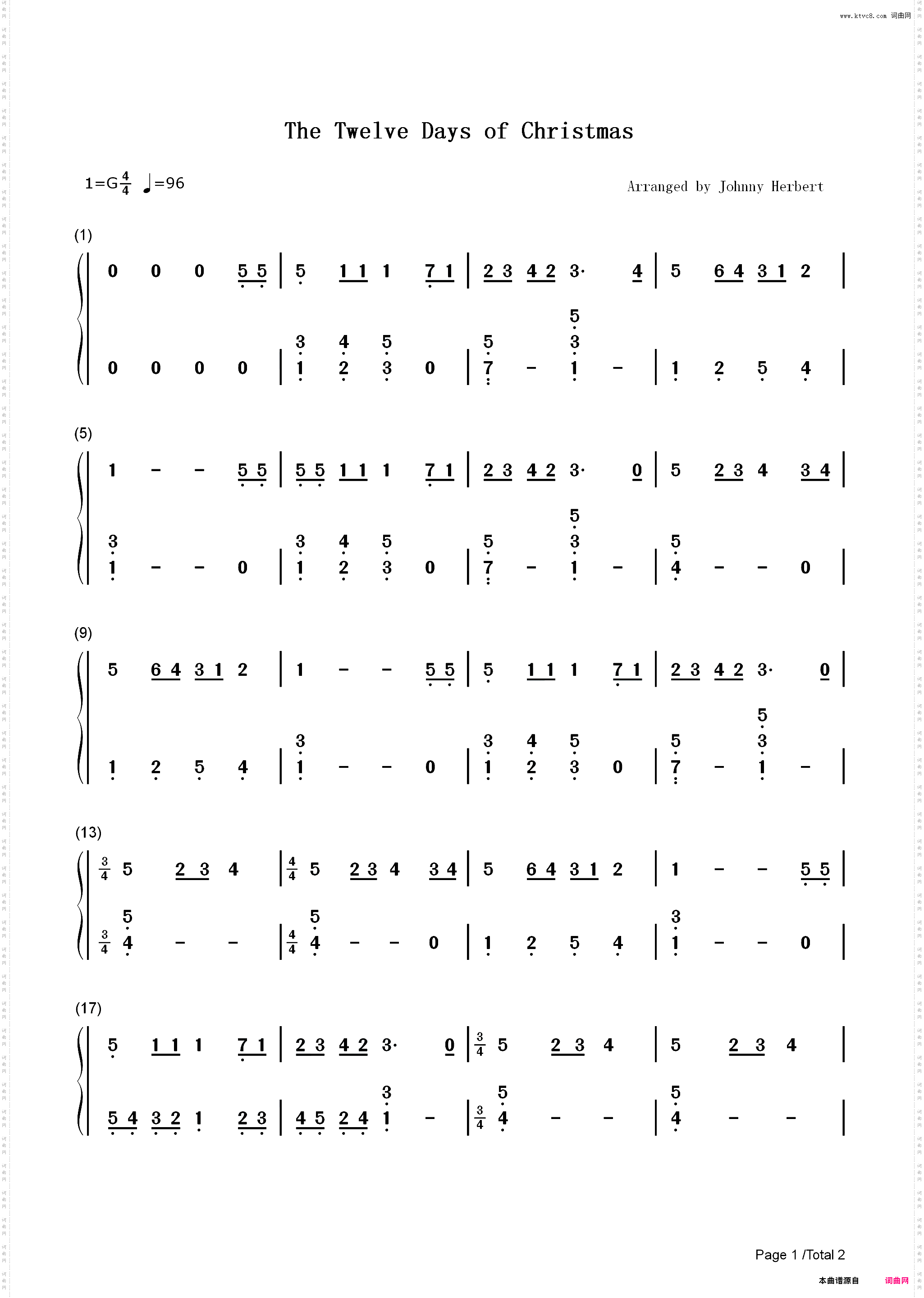 The Twelve Days of Christmas-简单版_简谱版