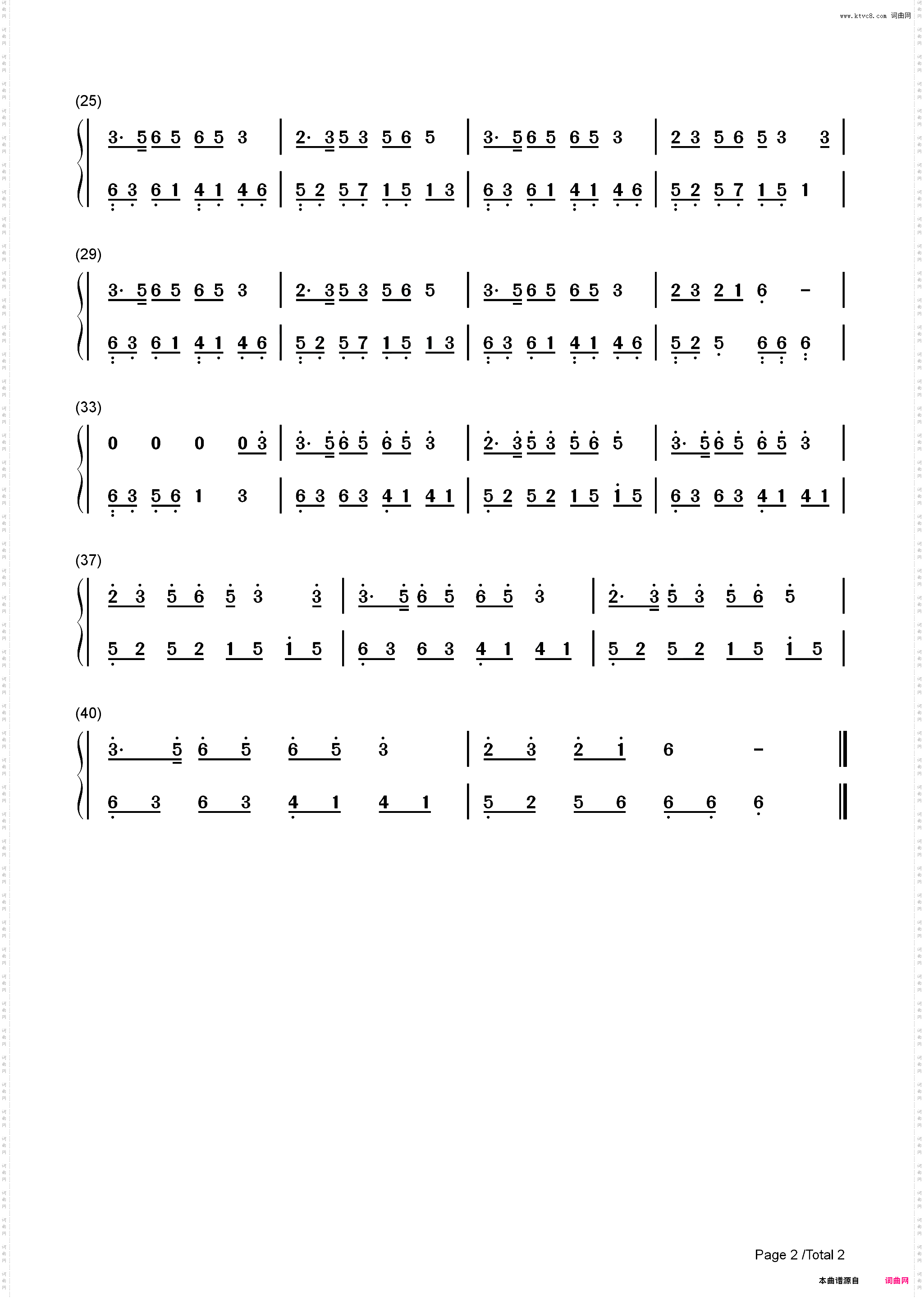 下山-C调简单版_简谱版