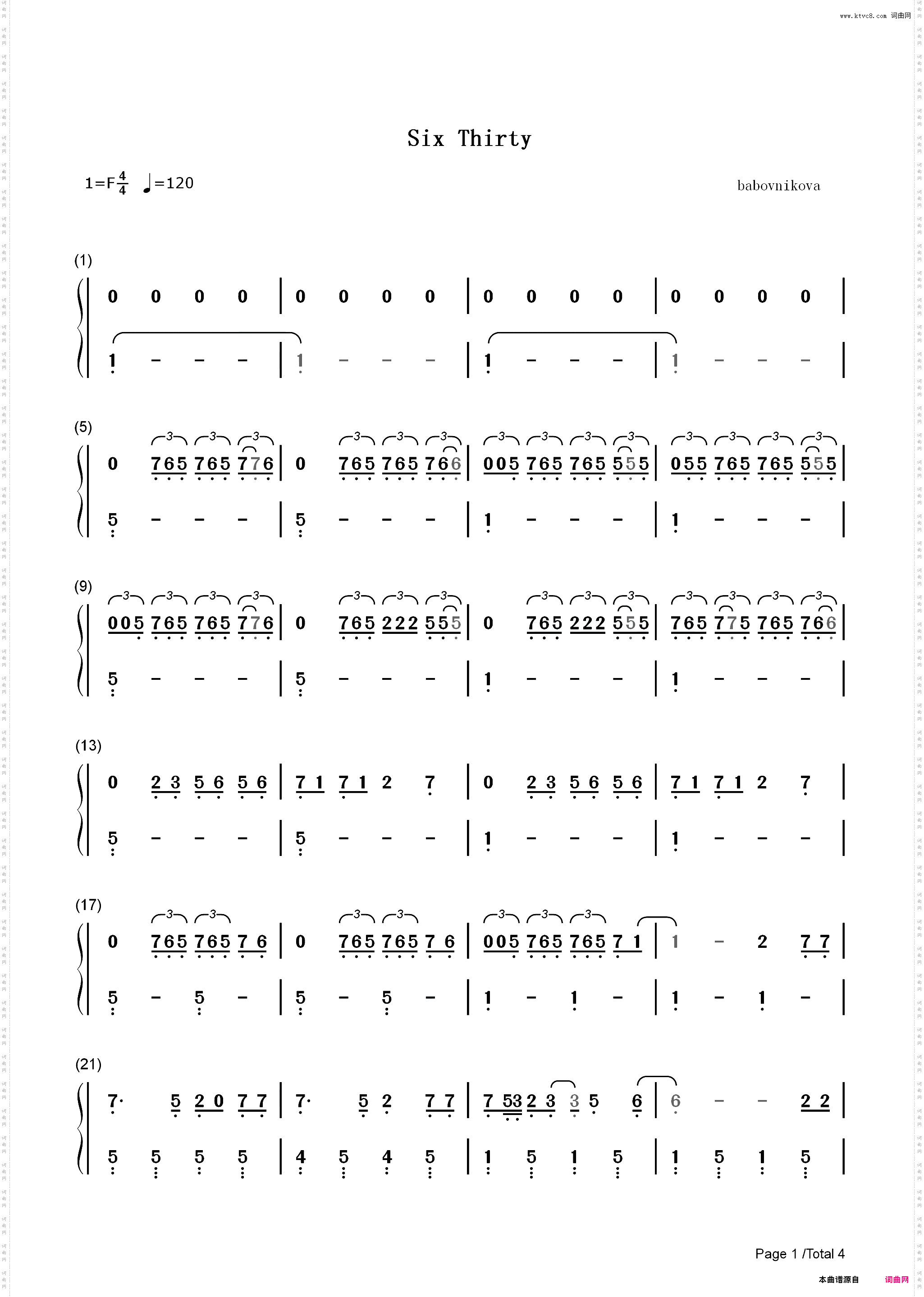 Six Thirty-Ariana Grande_简谱版