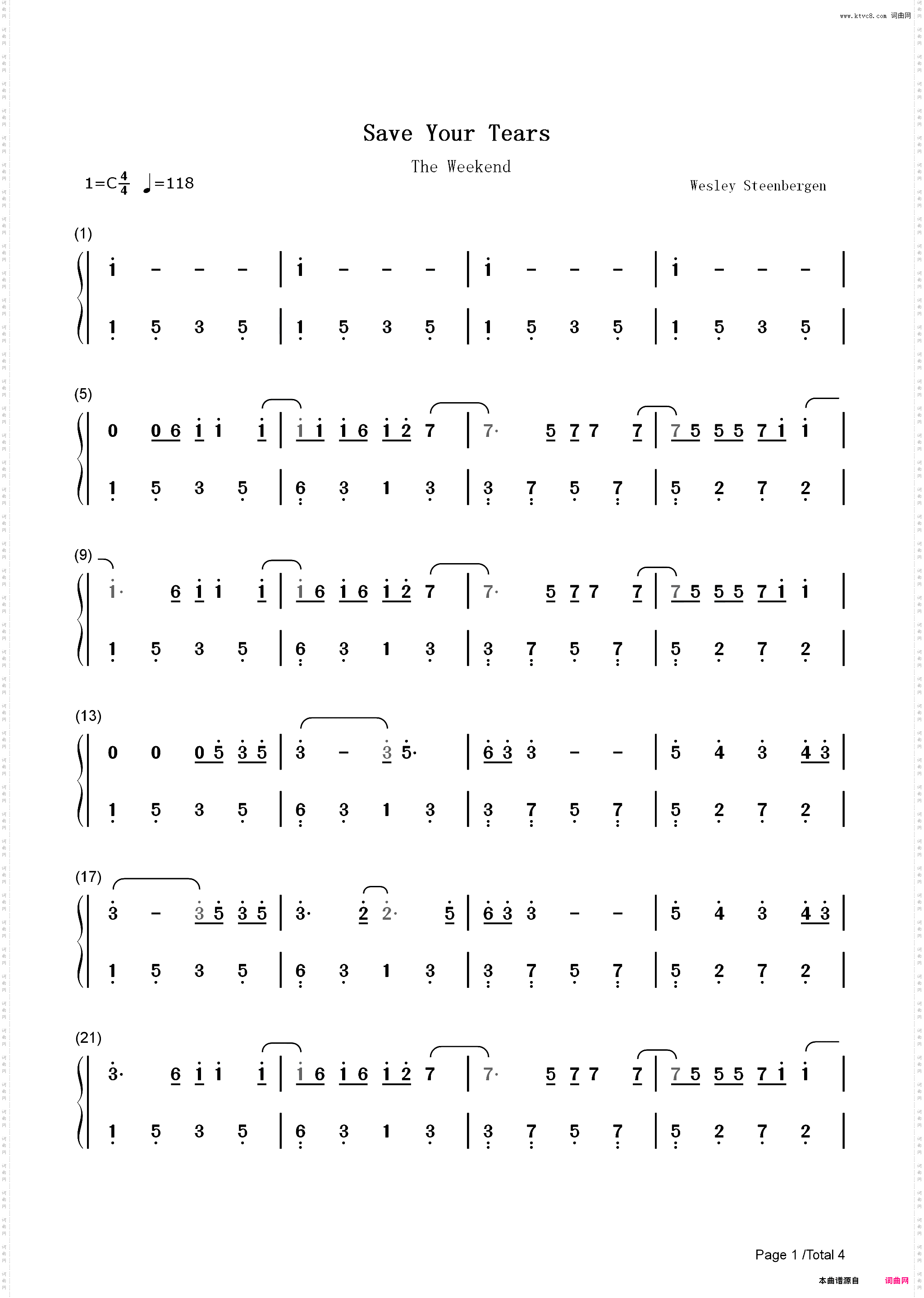 Save Your Tears-The Weeknd_简谱版