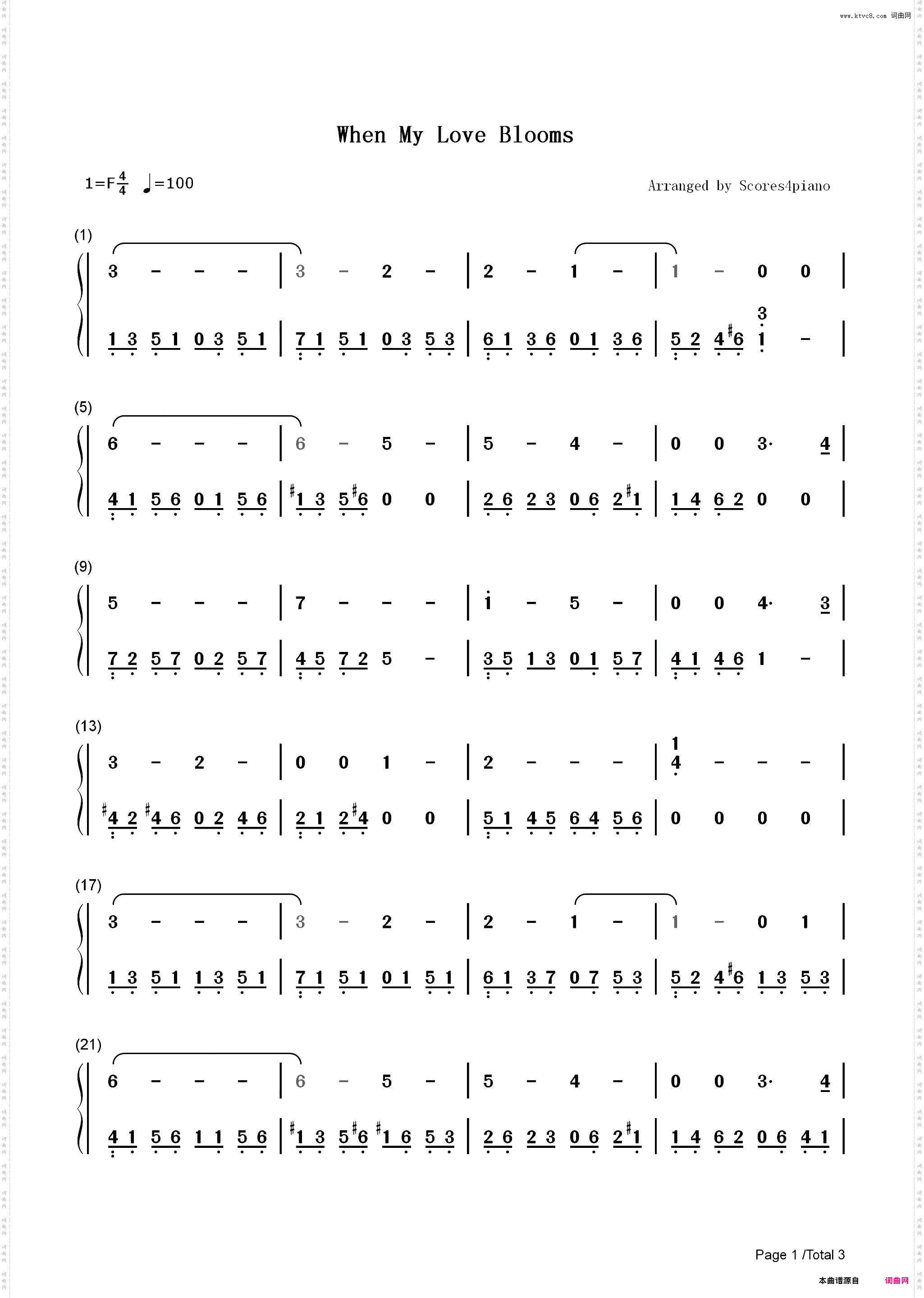 When My Love Blooms-花样年华-生如夏花主题曲_简谱版