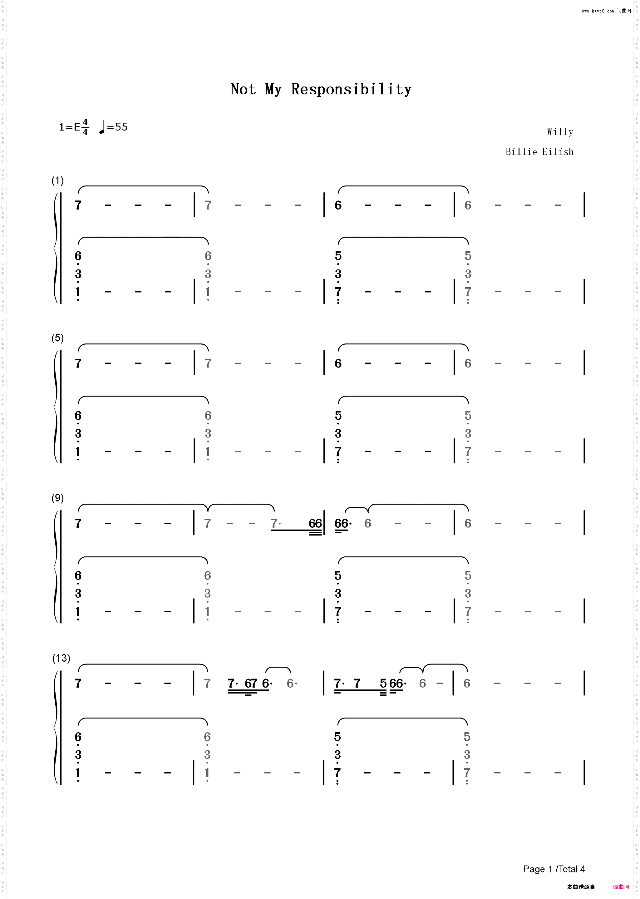 Not My Responsibility-Billie Eilish_简谱版