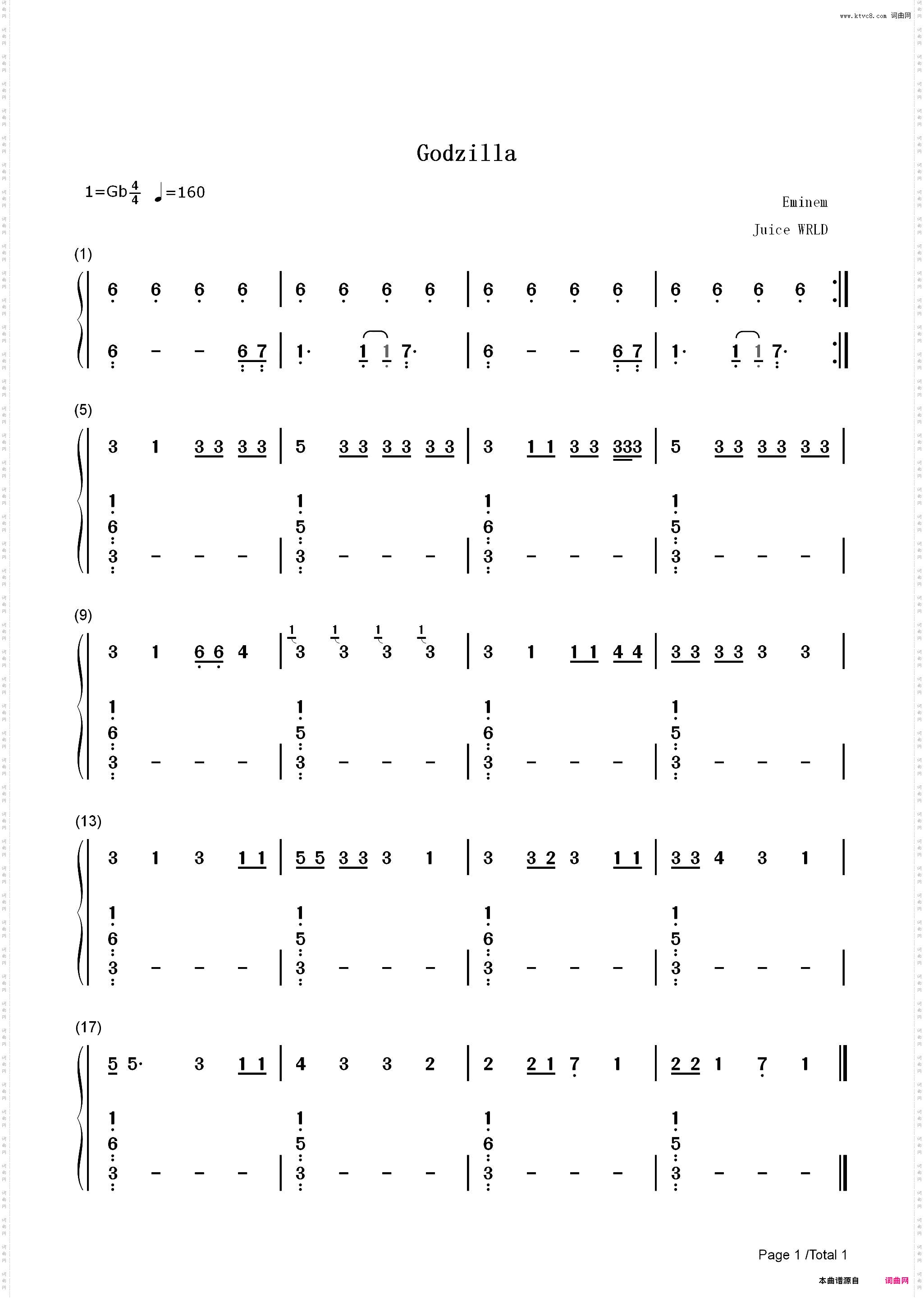 Godzilla-Eminem ft Juice Wrld_简谱版