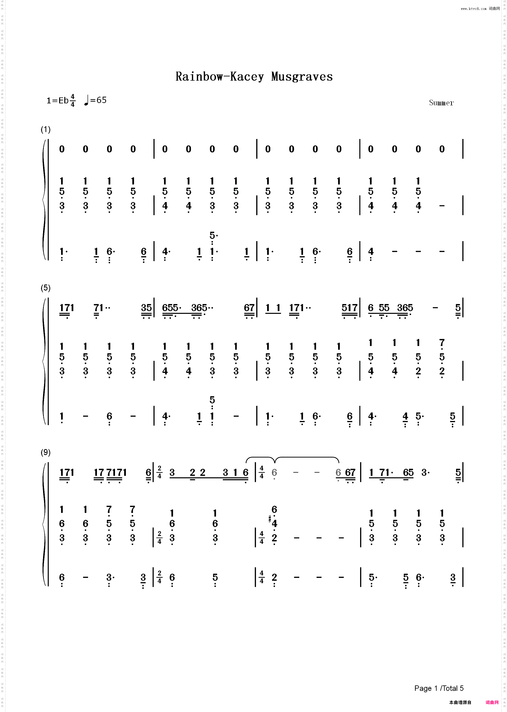 Rainbow-Kacey Musgraves_简谱版