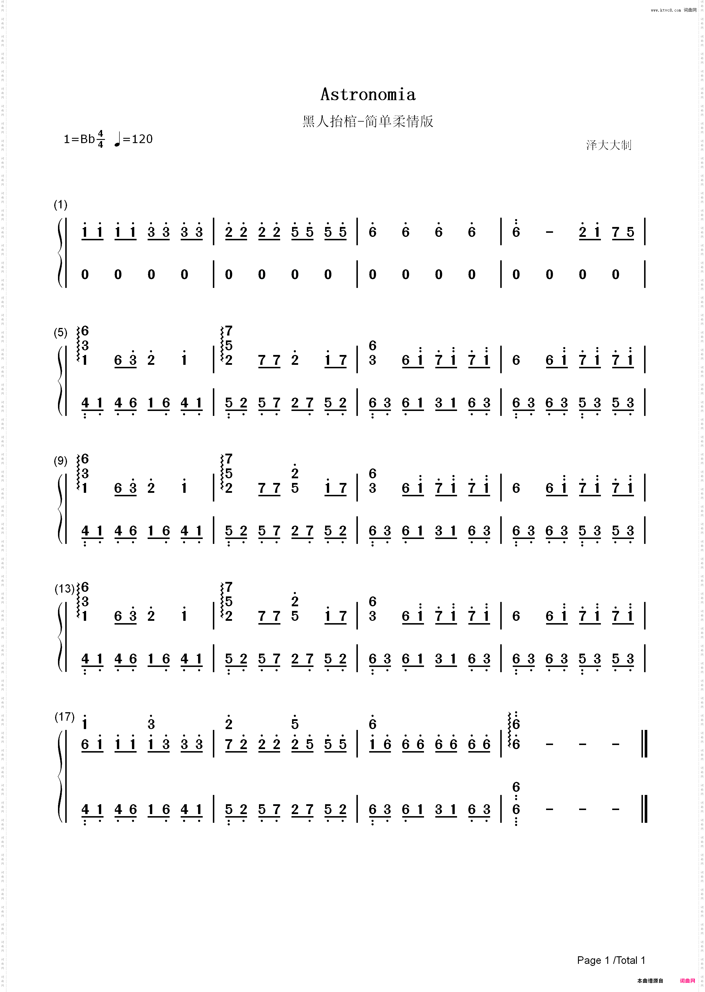 Astronomia-简单柔情版-黑人抬棺_简谱版