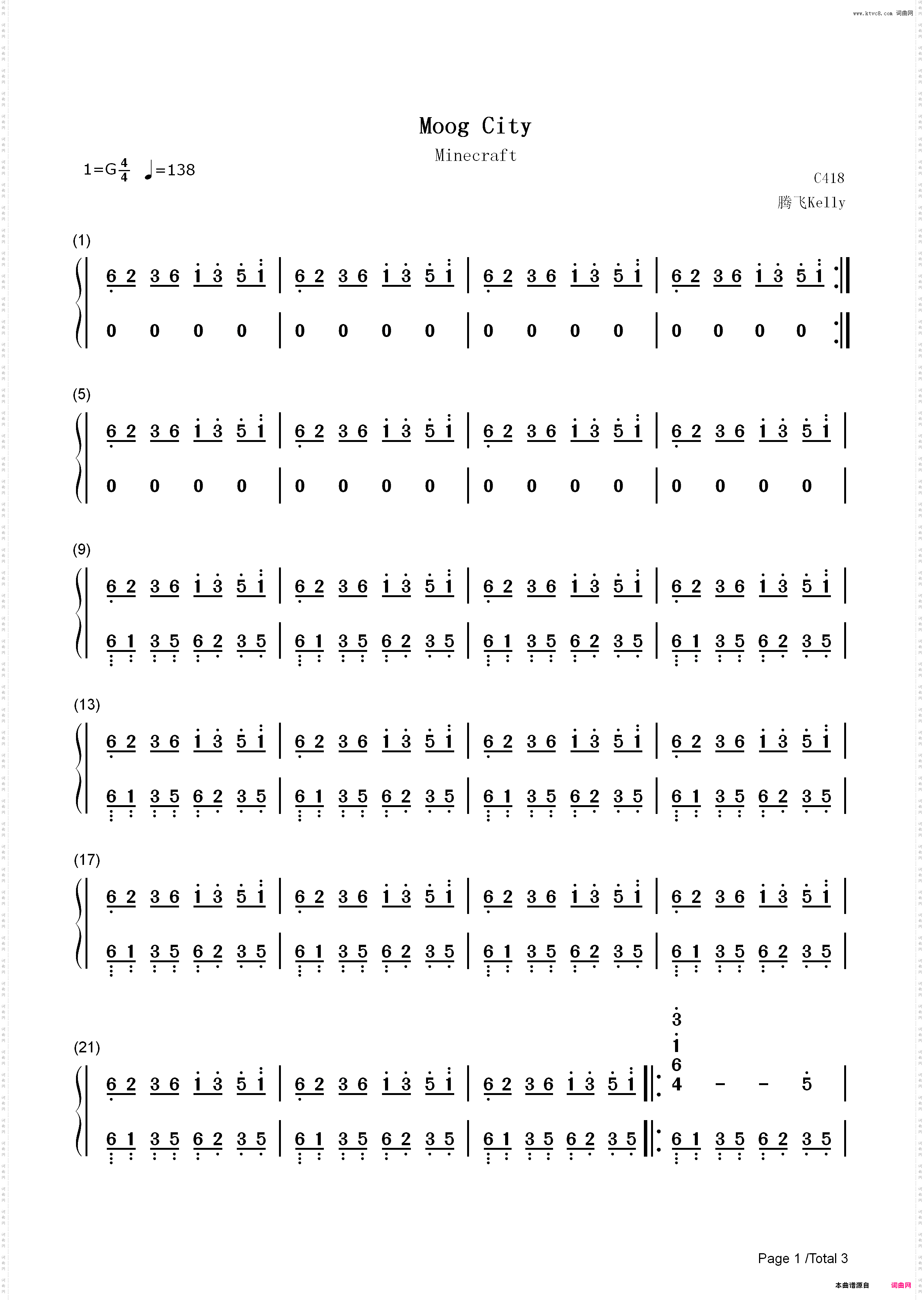 Moog City-Minecraft-我的世界_简谱版