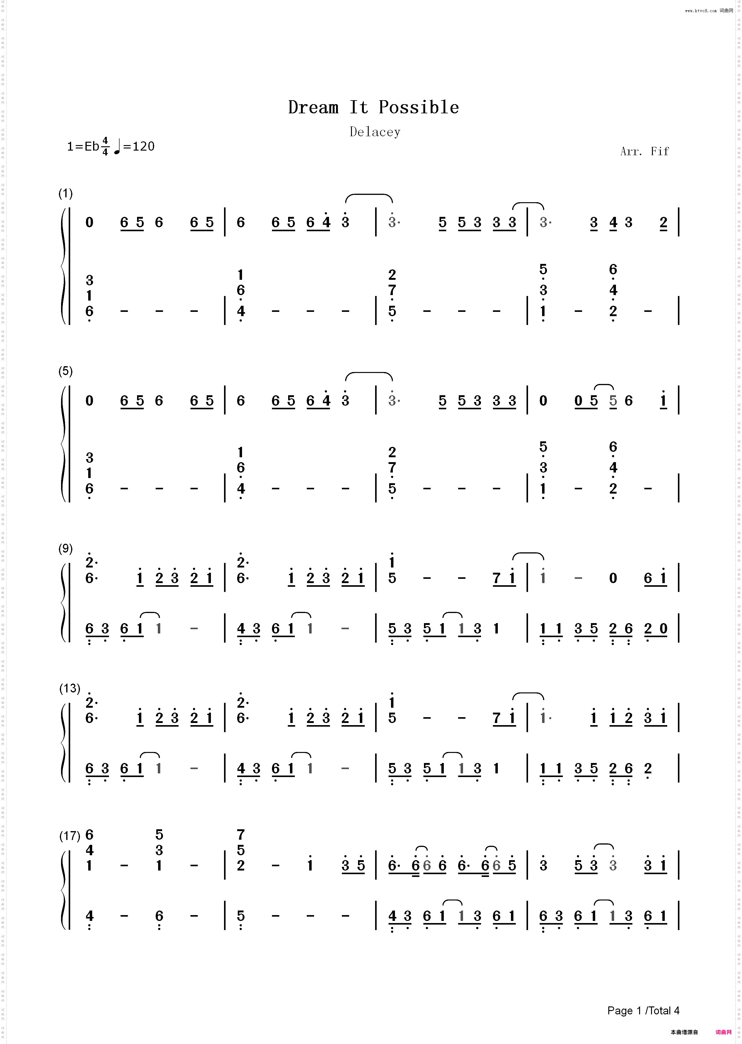Dream It Possible-完美版_简谱版