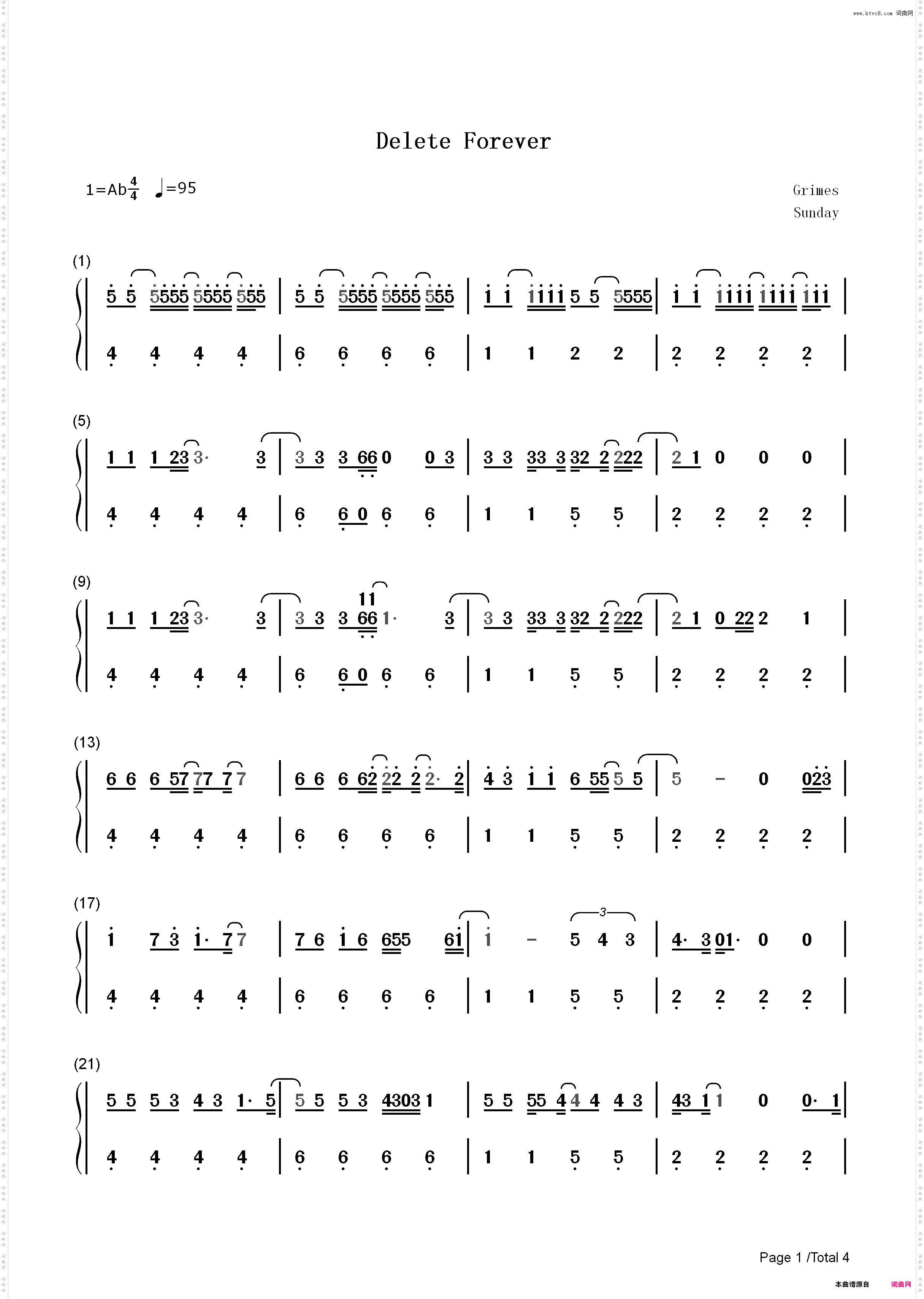 Delete Forever-Grimes_简谱版
