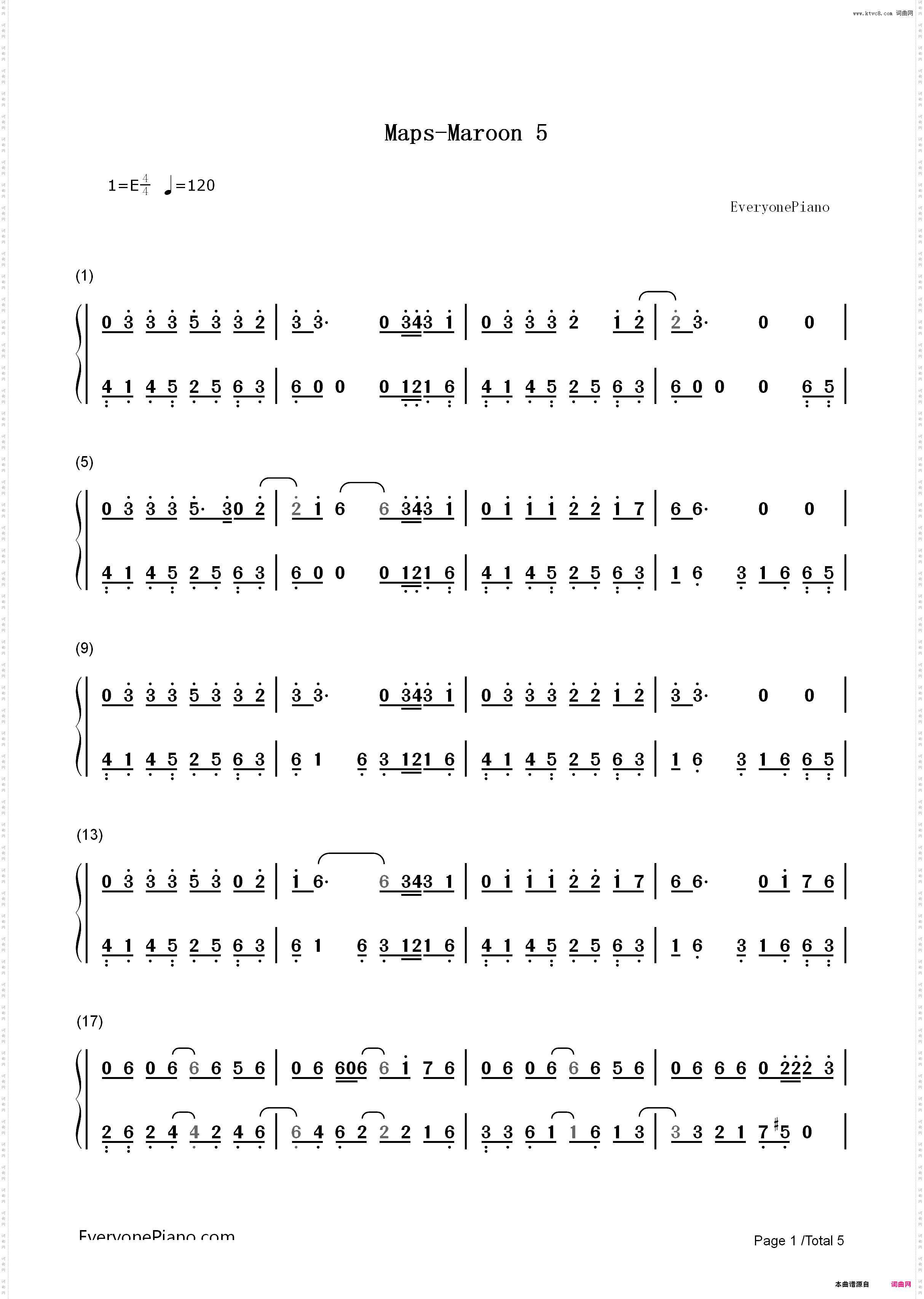 Maps-Maroon 5新歌_简谱版