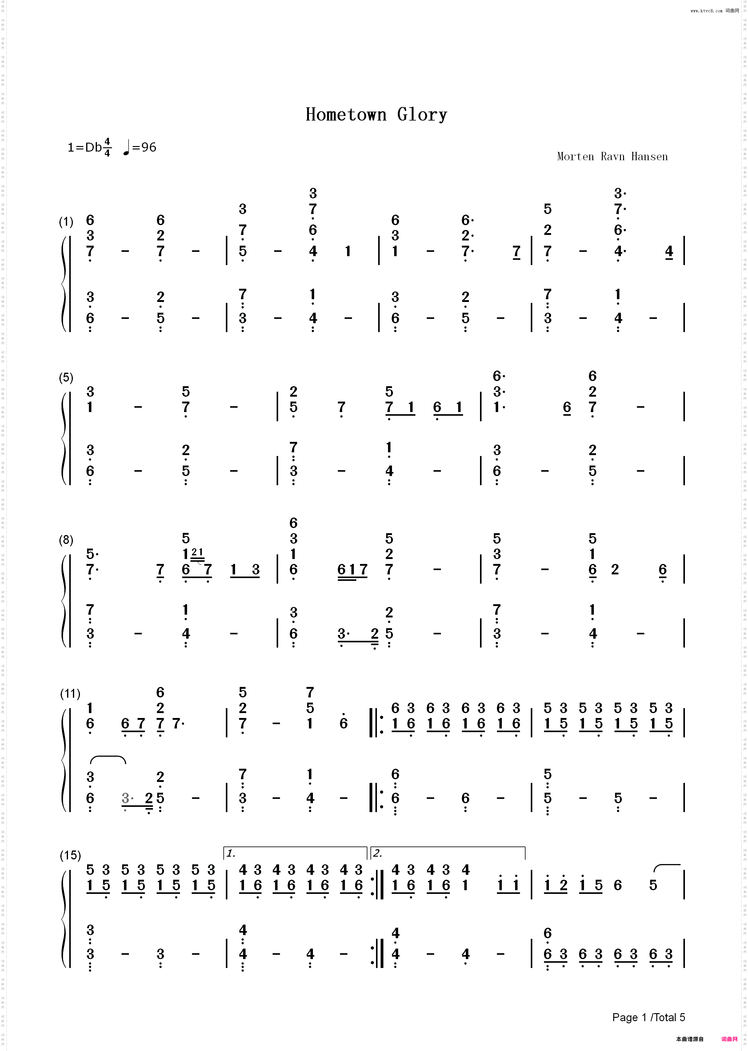 Hometown Glory-Adele_简谱版