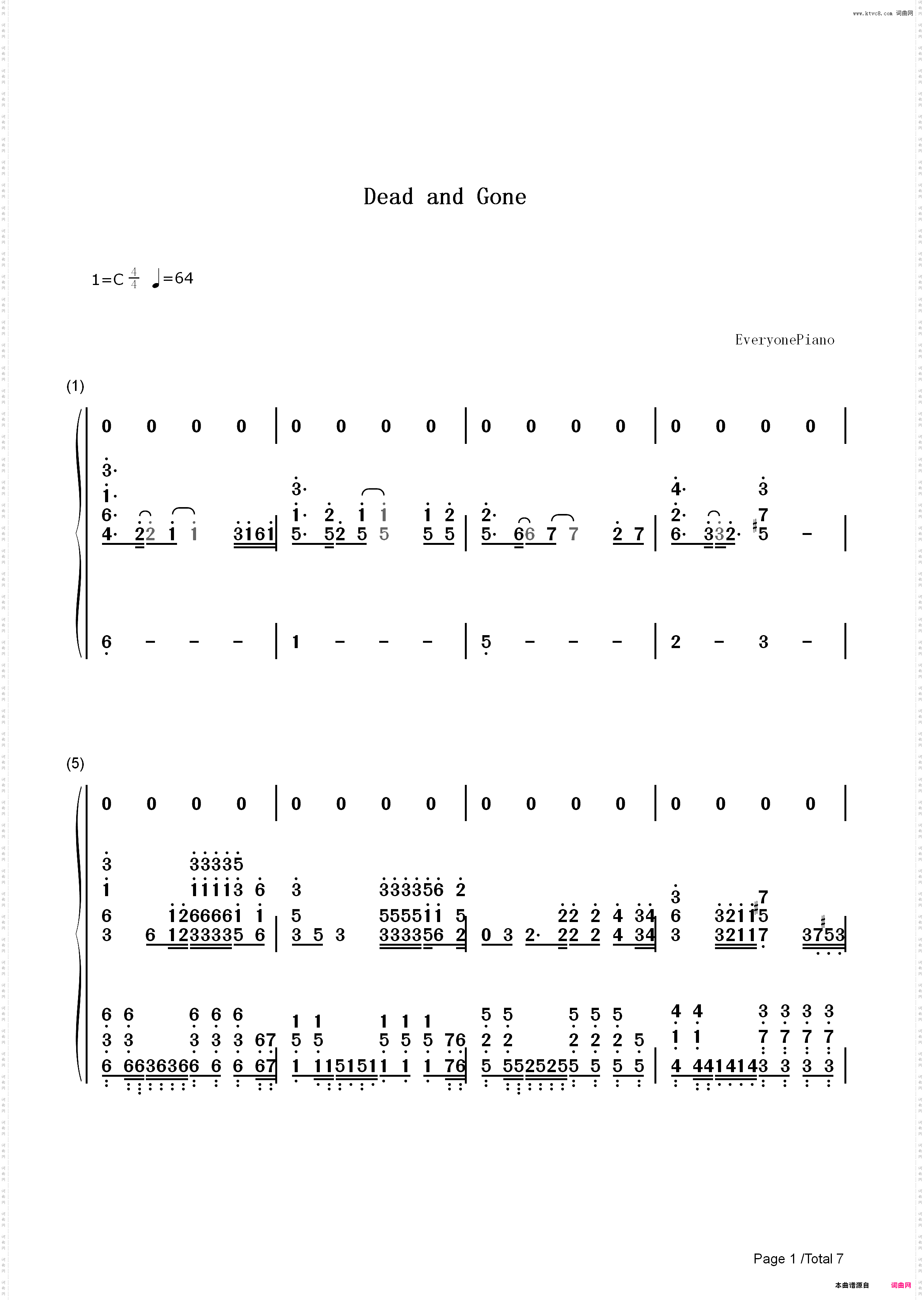 Dead and Gone-T·I· & Justin Timberlake_简谱版