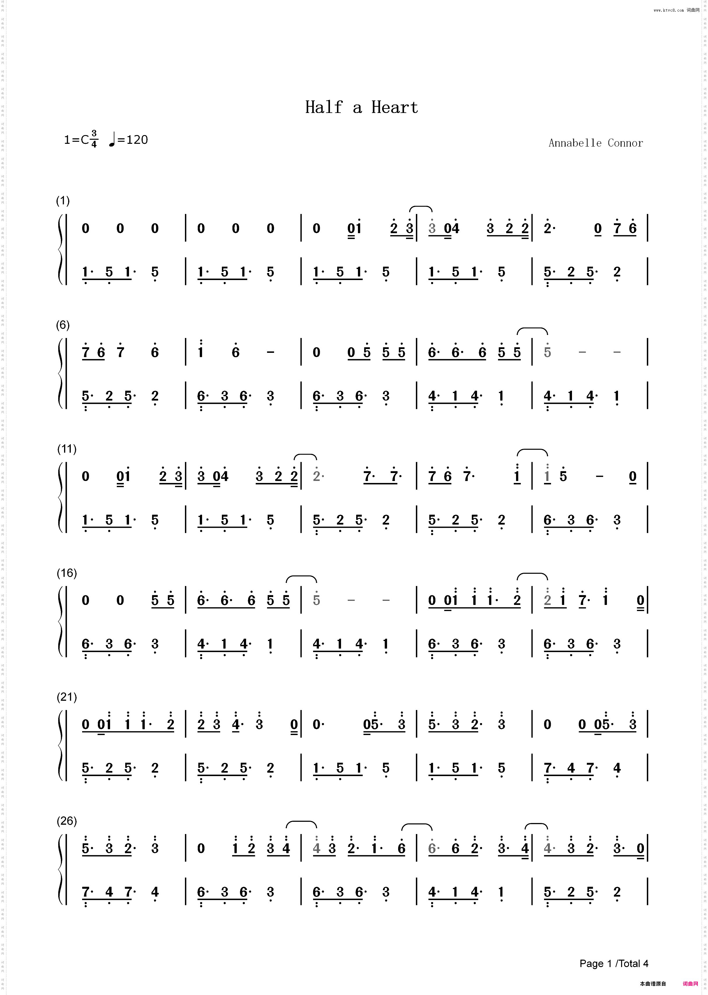 Half a Heart-One Direction_简谱版