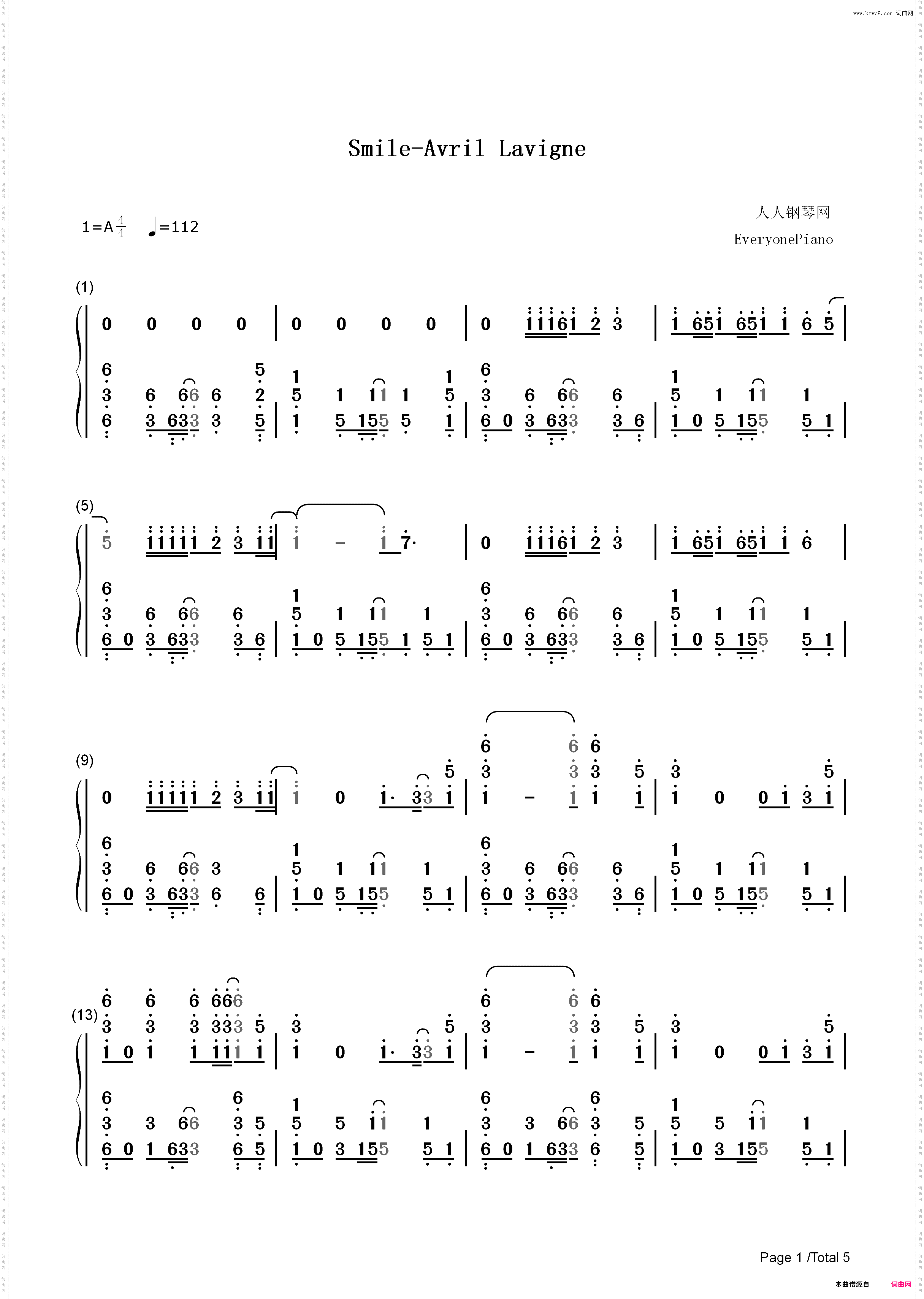 Smile-Avril Lavigne_简谱版