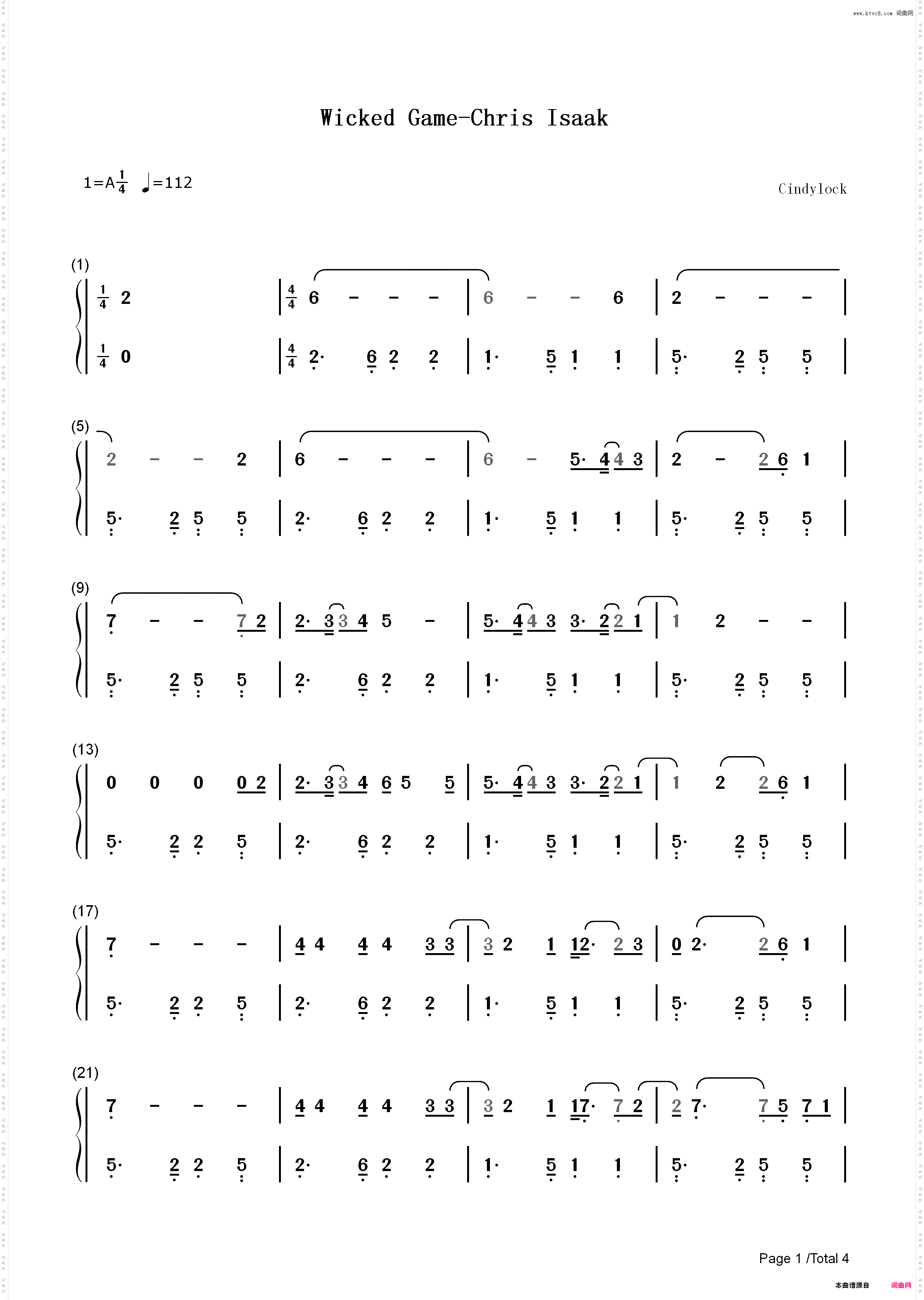 Wicked Game-Chris Isaak_简谱版