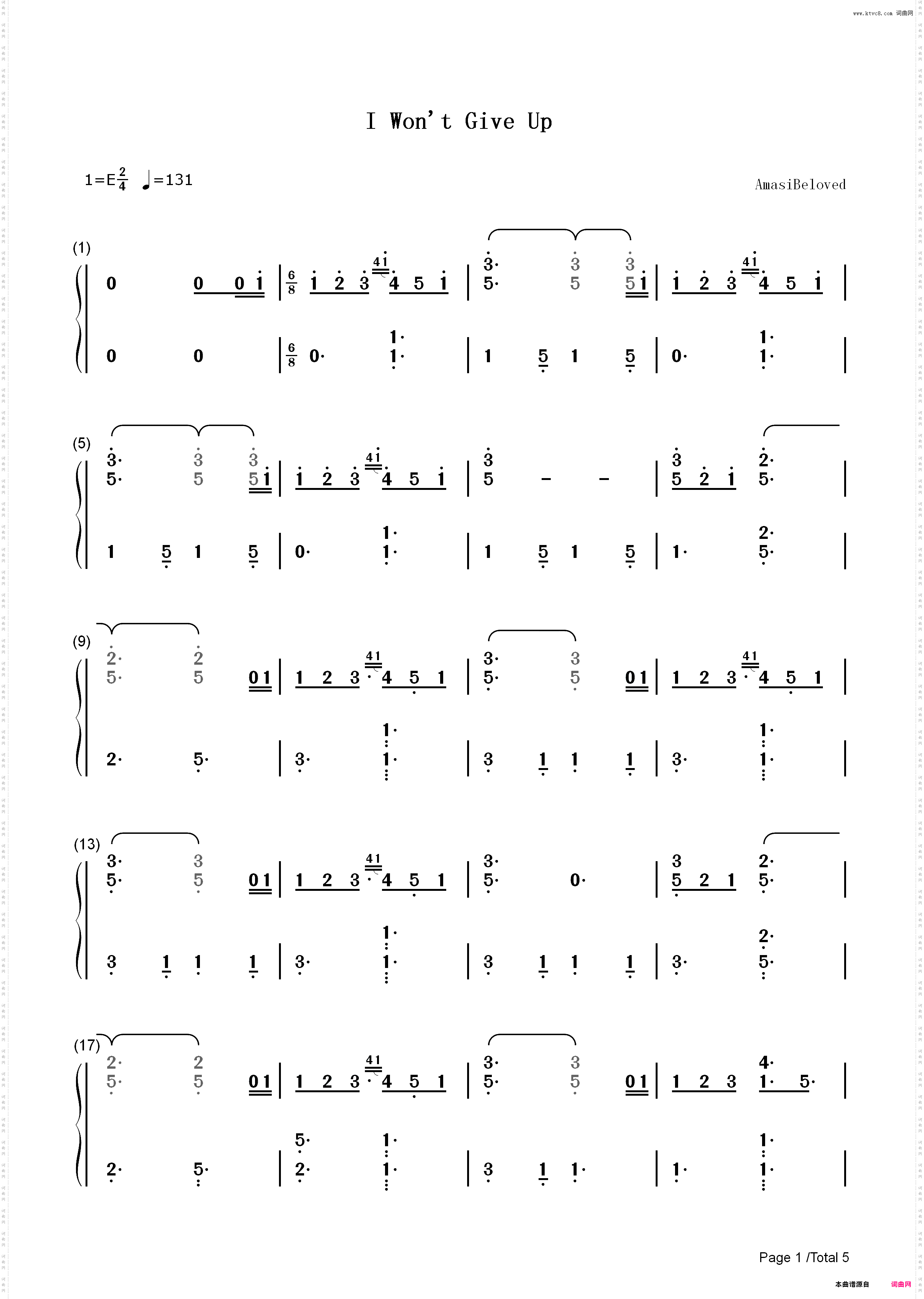 I Wont Give Up-Jason Mraz_简谱版