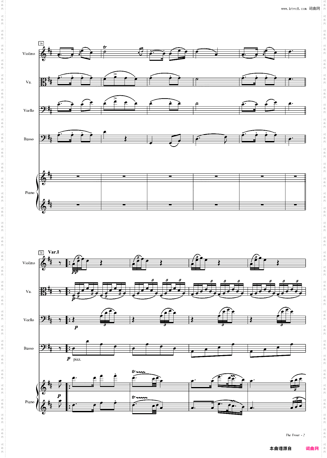 鳟鱼钢琴五重奏第四乐章