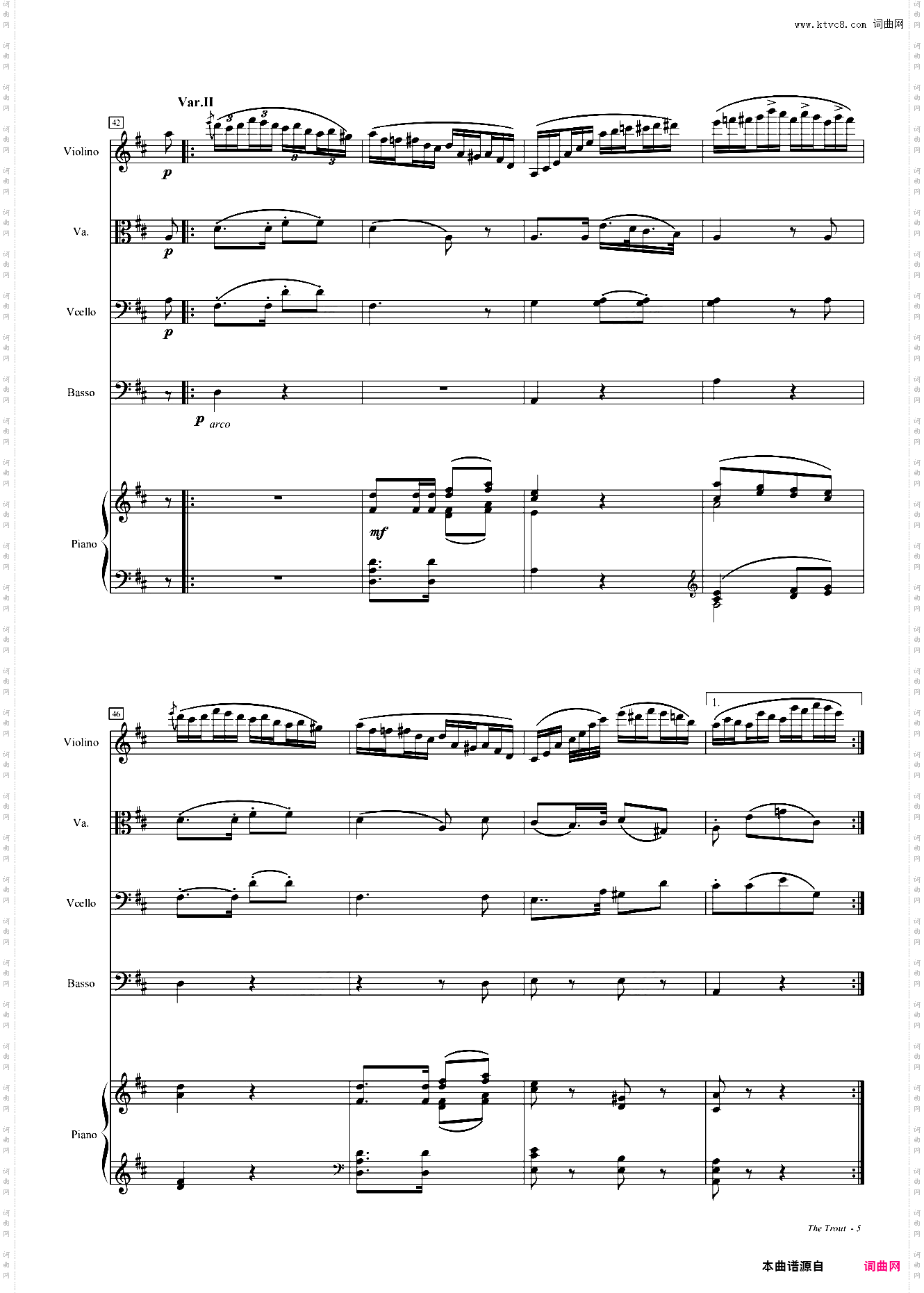 鳟鱼钢琴五重奏第四乐章