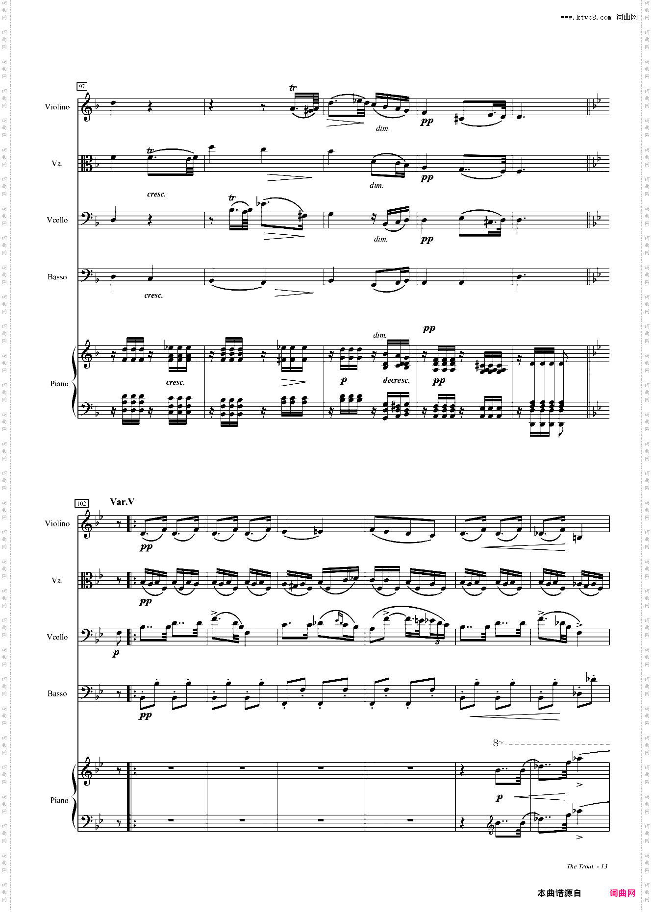 鳟鱼钢琴五重奏第四乐章