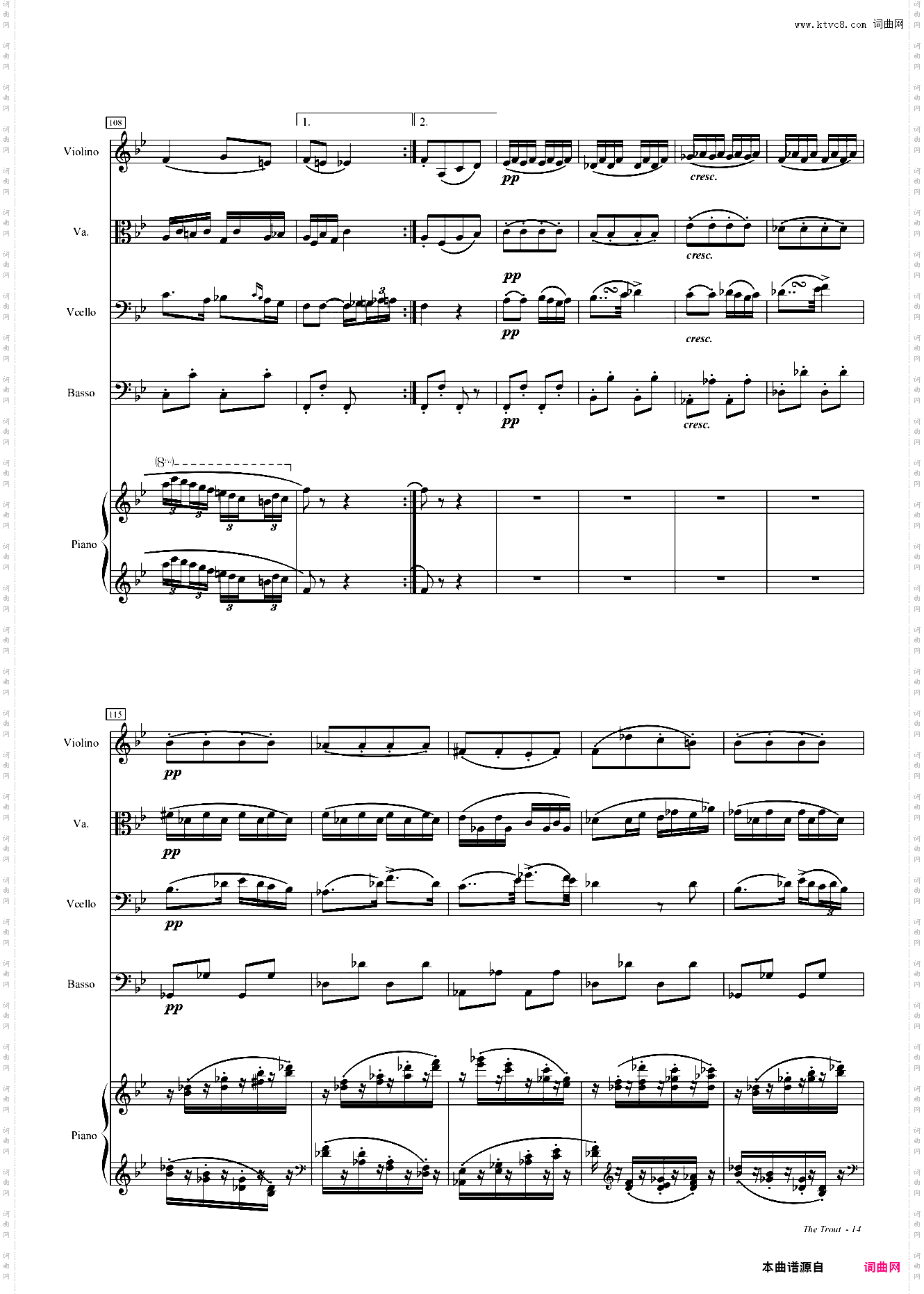 鳟鱼钢琴五重奏第四乐章