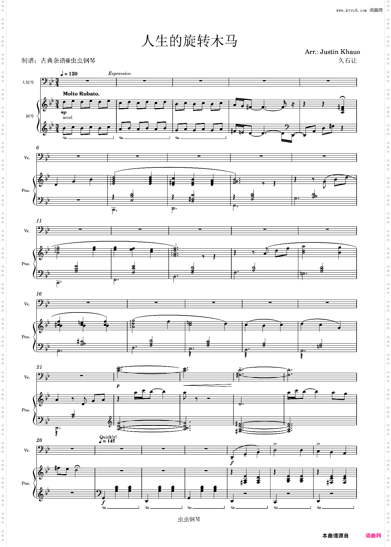 人生的旋转木马 大提琴+钢琴