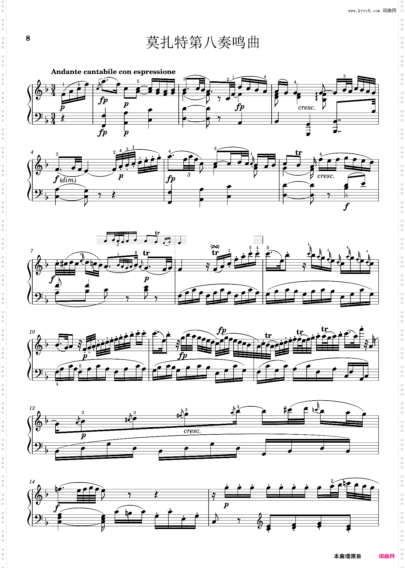 莫扎特第八奏鸣曲 Sonata No· 8, 2nd Movement K· 310