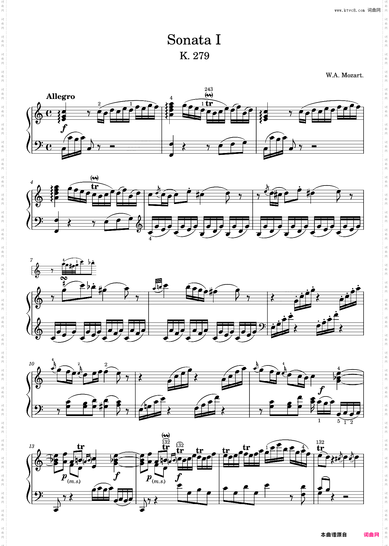 莫扎特第一钢琴奏鸣曲 Sonata No· 1, 1st Movement K· 279