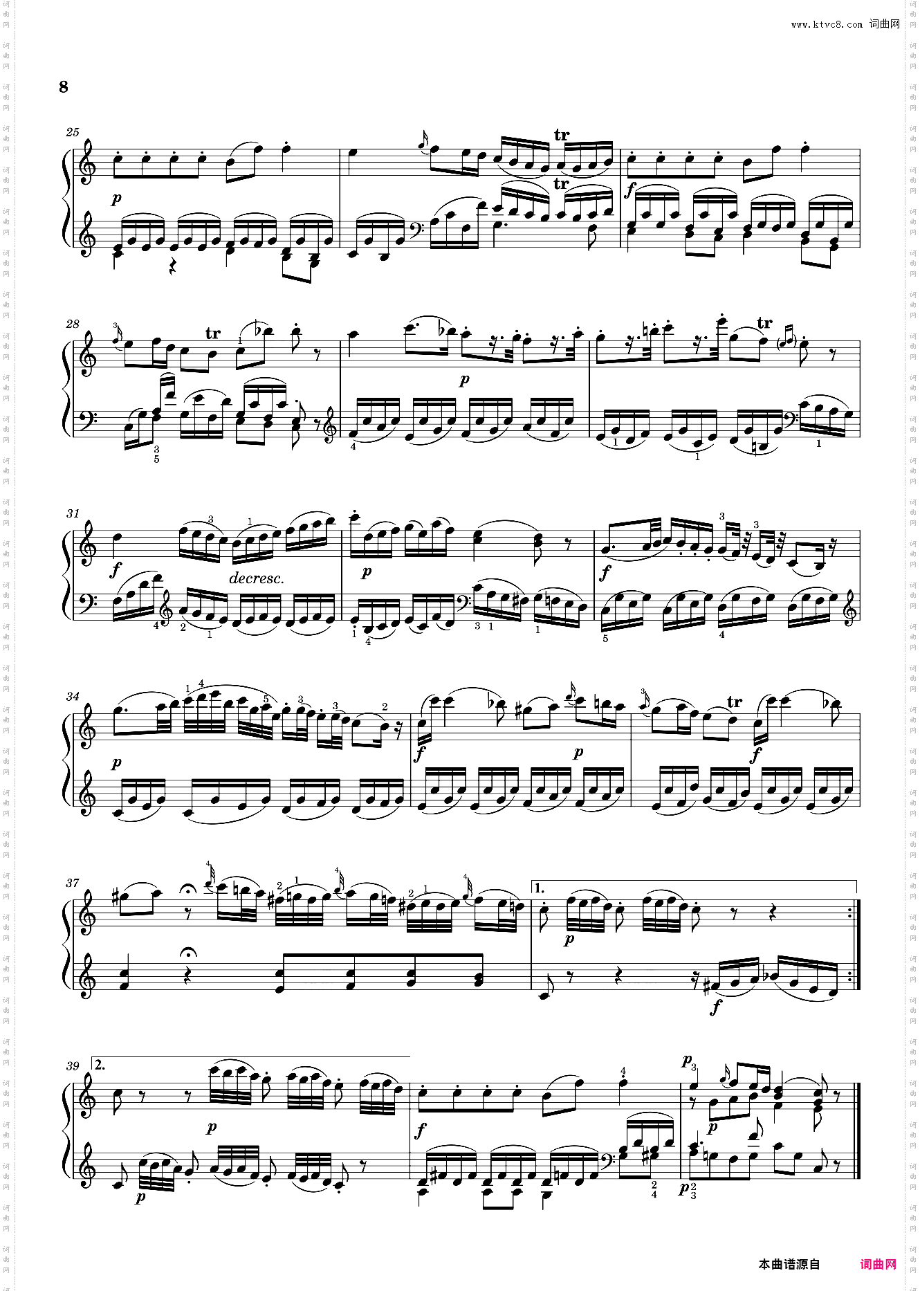 莫扎特G大调第五号钢琴奏鸣曲K·283 第二乐章