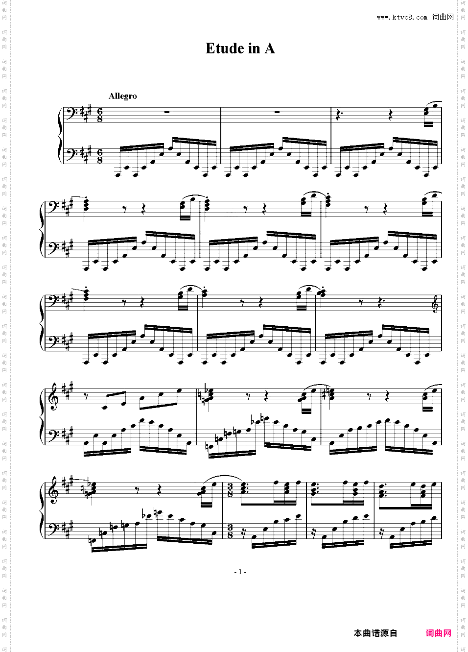 Etude for piano in A