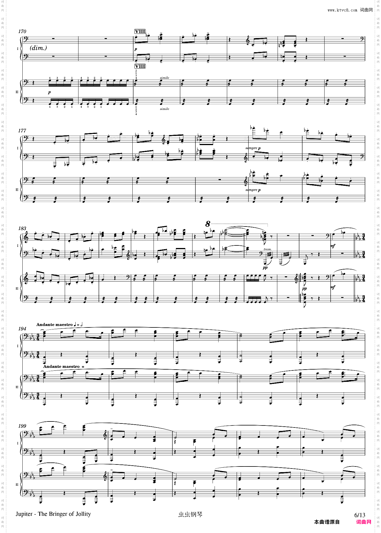 Jupiter - arr· for two pianos by Gustav Holst