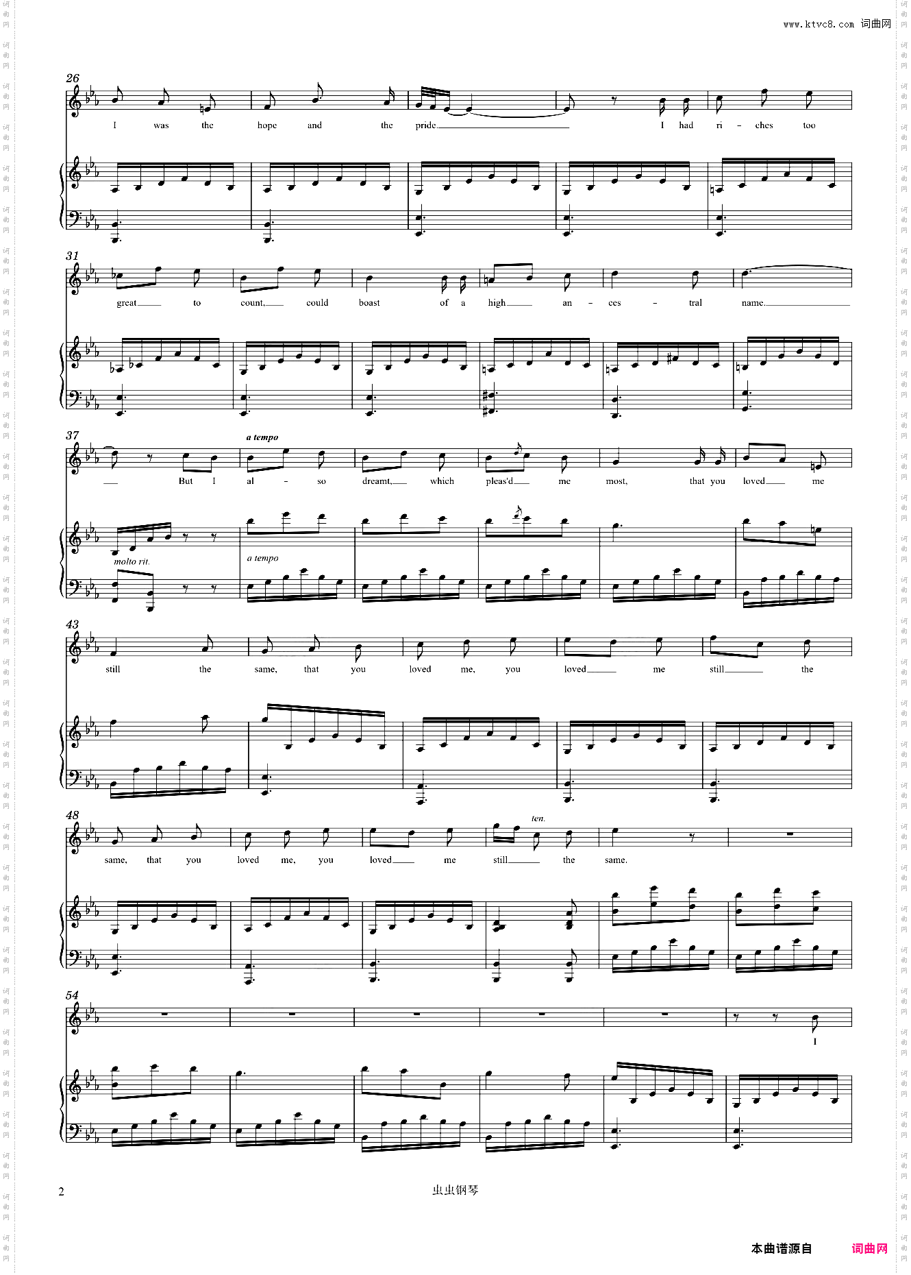 I Dreamt That I Dwelt in Marble Halls Soprano solo with piano