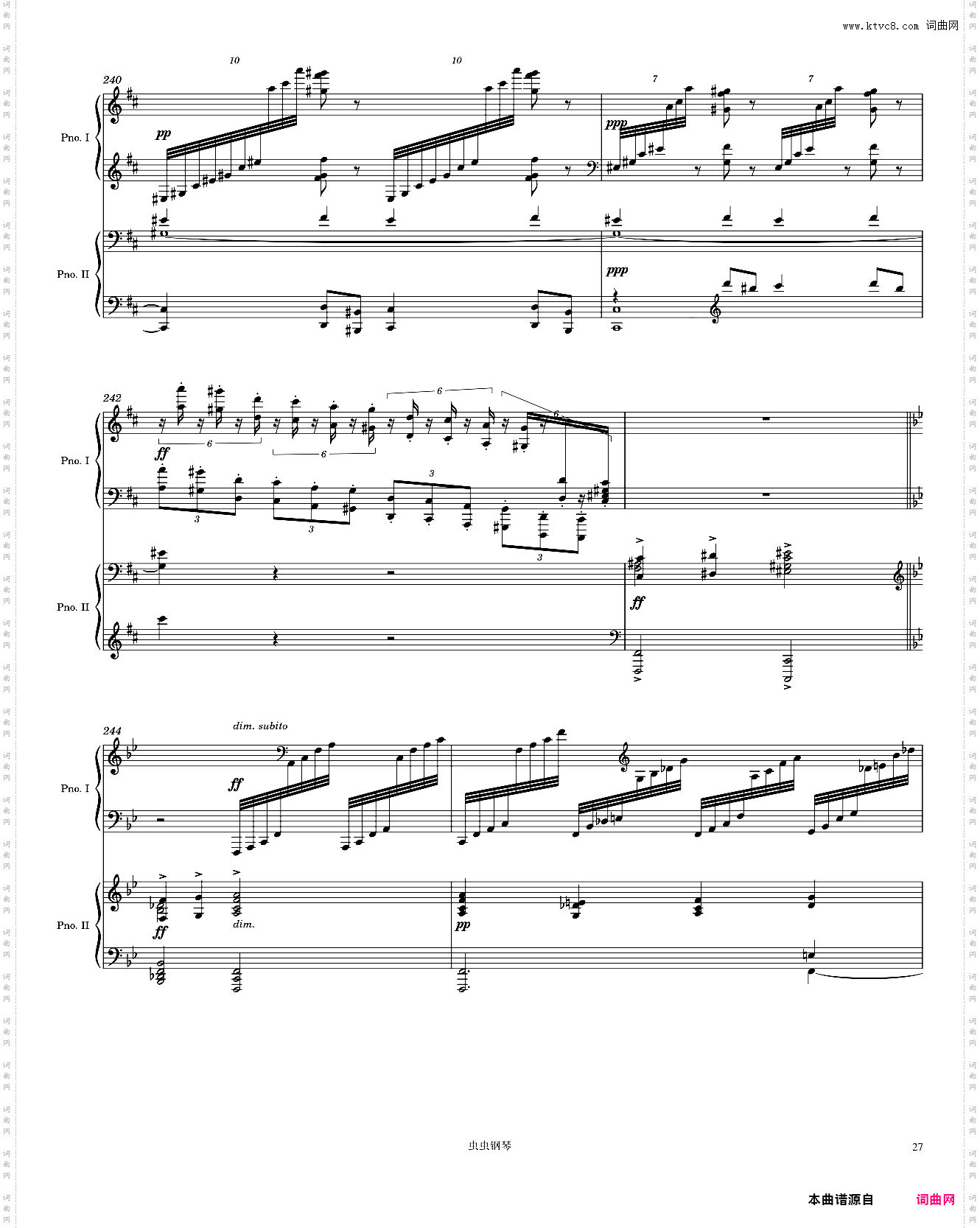 Brahms Piano Concerto No· 2, 1st Movement arr· for 2 pianos