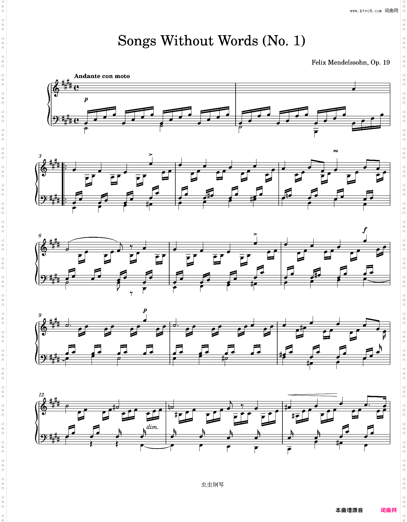 Mendelssohn Songs Without Words No· 1 Piano solo