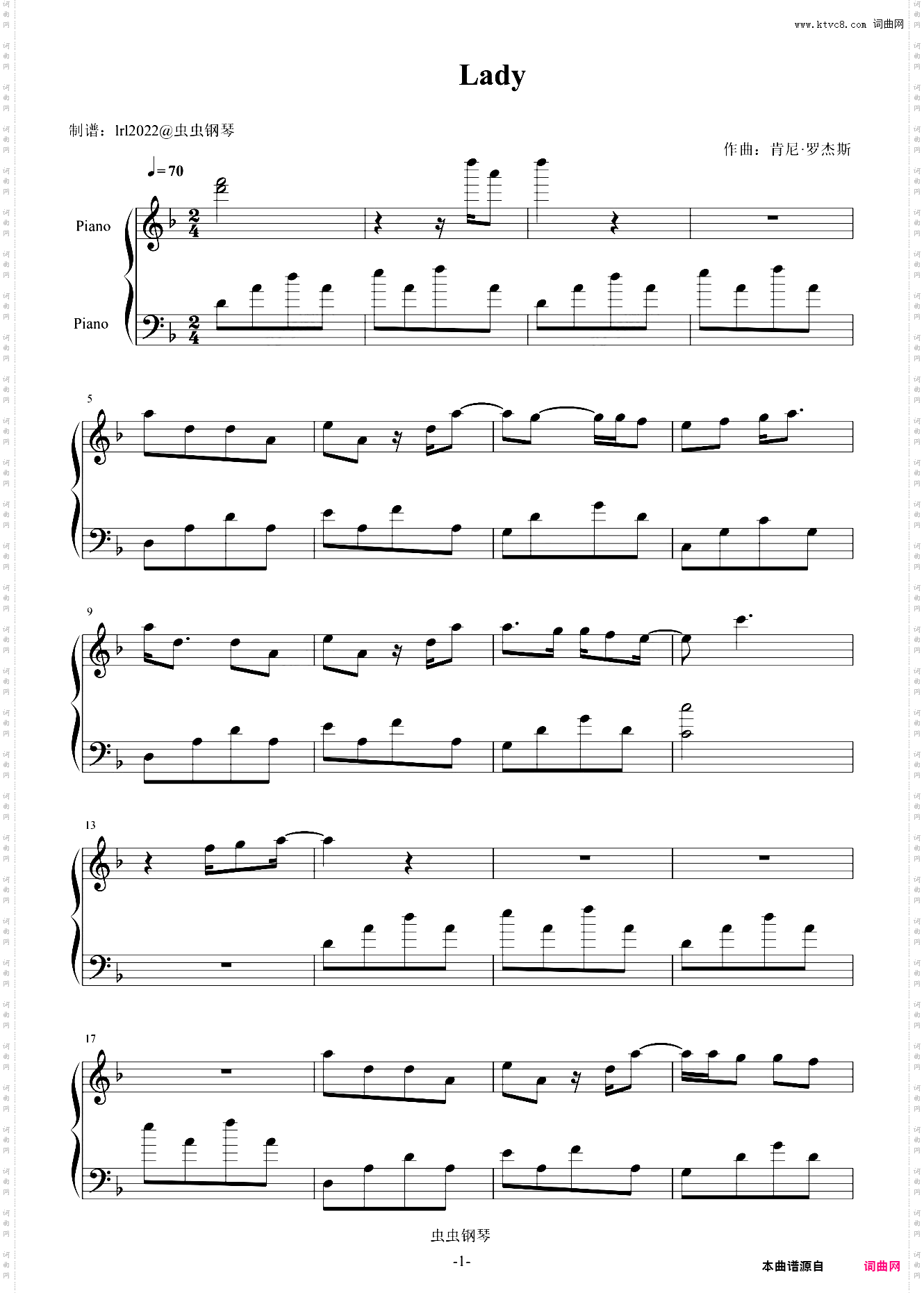 Lady-肯尼·罗杰斯-Kenny Rogers-肯尼·罗杰斯-独奏五线谱