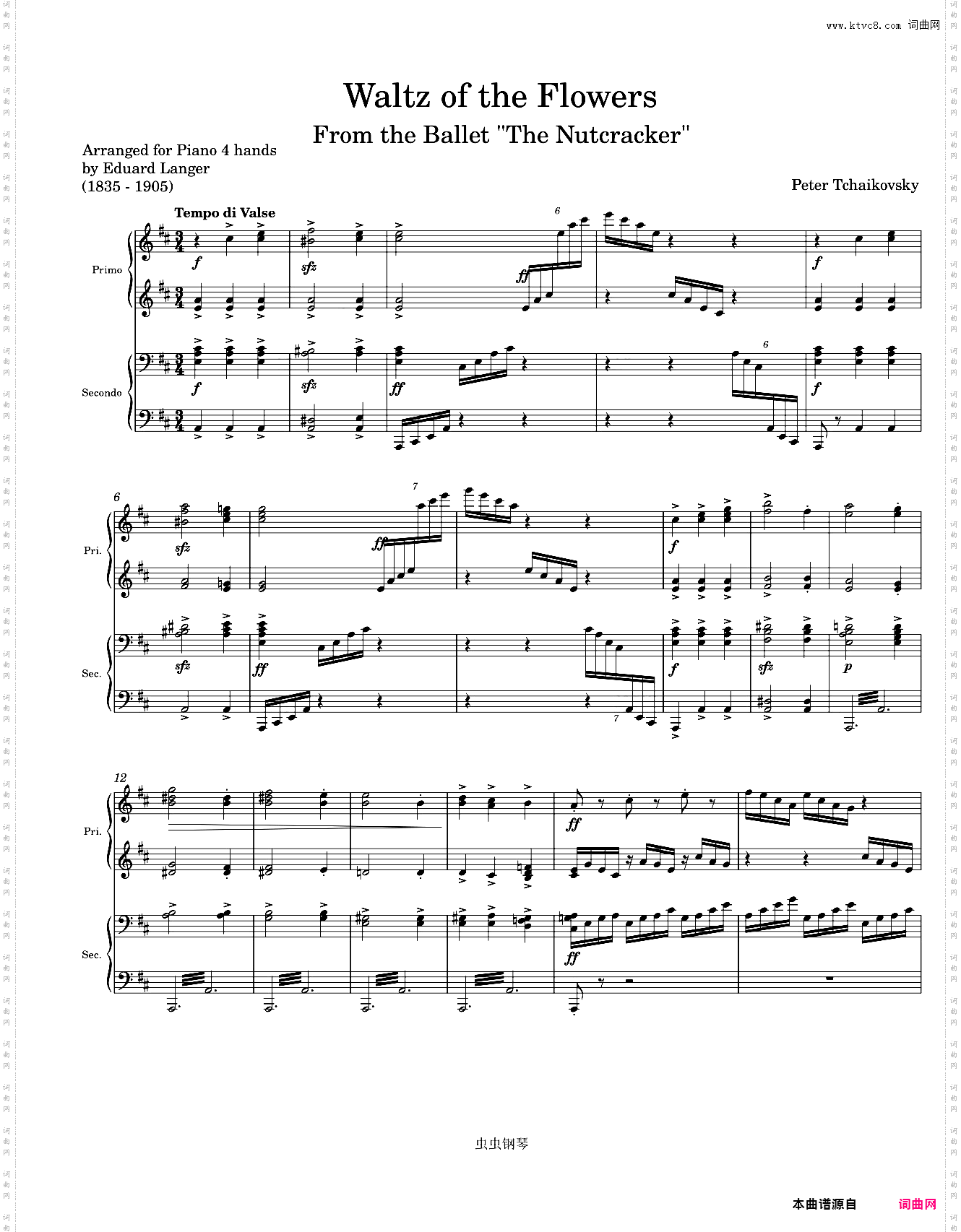 花之圆舞曲 Tchaikovsky Waltz of the Flowers from The Nutcracker Piano 4 hands