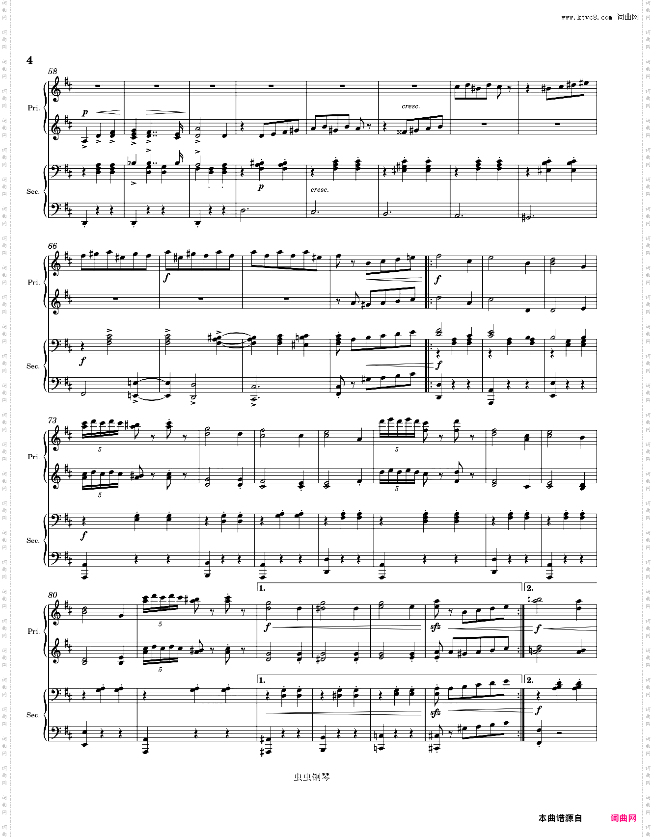 花之圆舞曲 Tchaikovsky Waltz of the Flowers from The Nutcracker Piano 4 hands