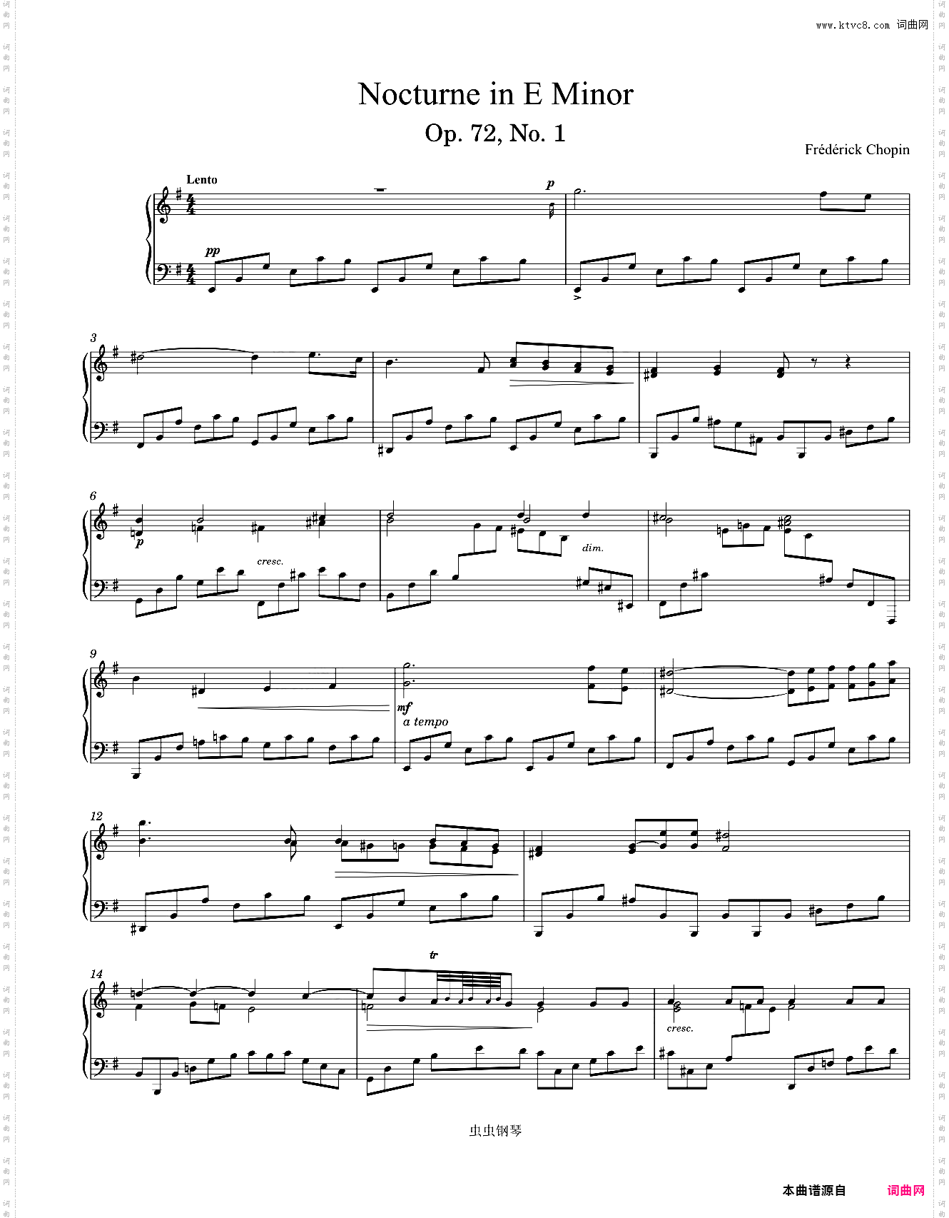 肖邦e小调夜曲 Chopin Nocturne in E Minor, Op· 72, No· 1