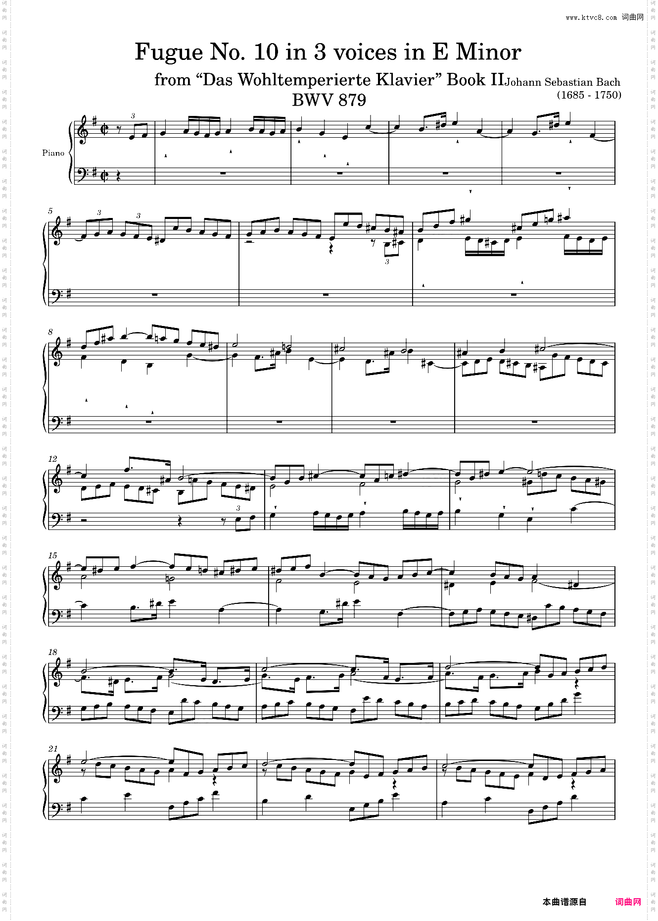 Fugue No· 10 BWV 879 in E Minor