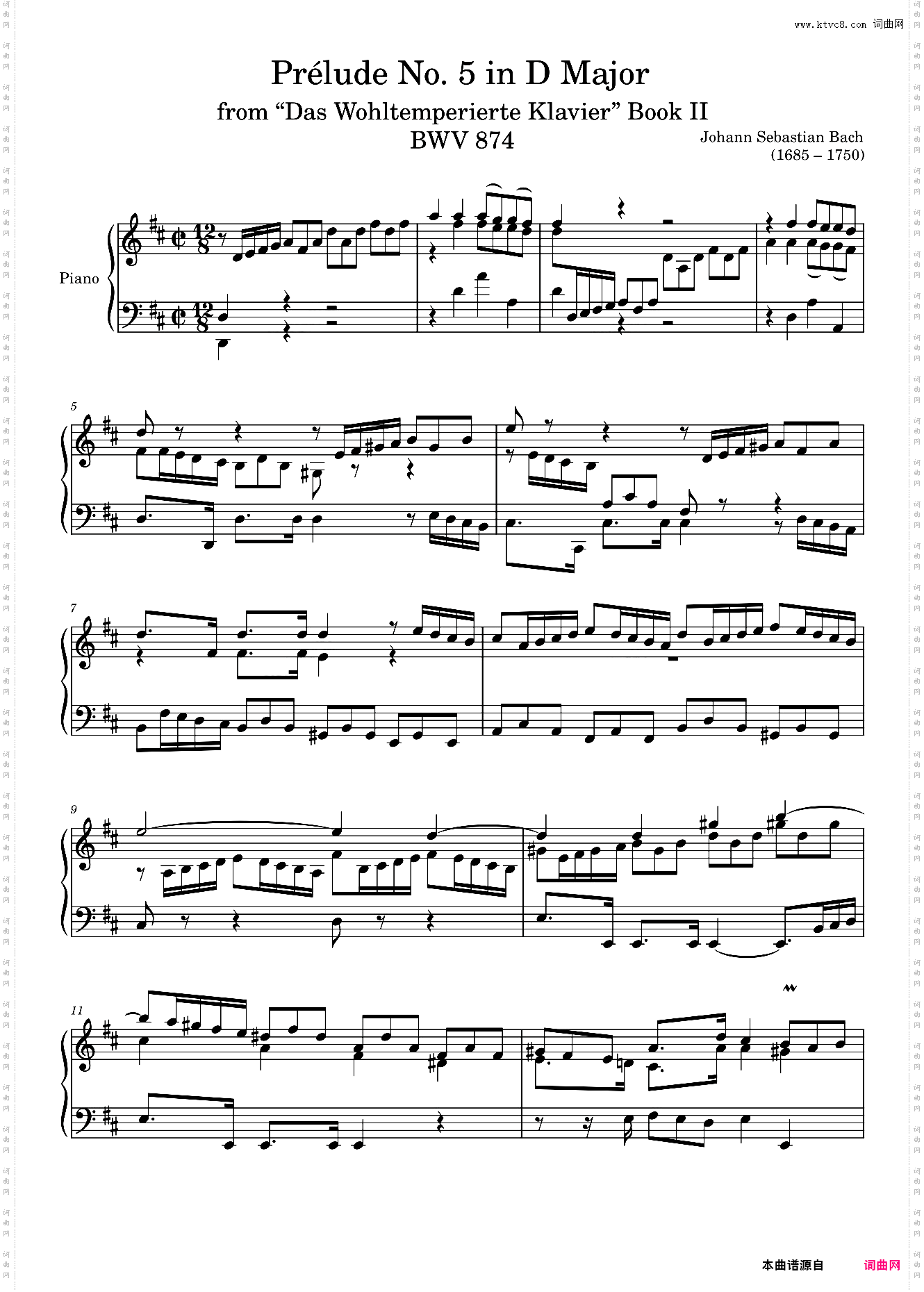Prélude No· 5 BWV 874 in D Major