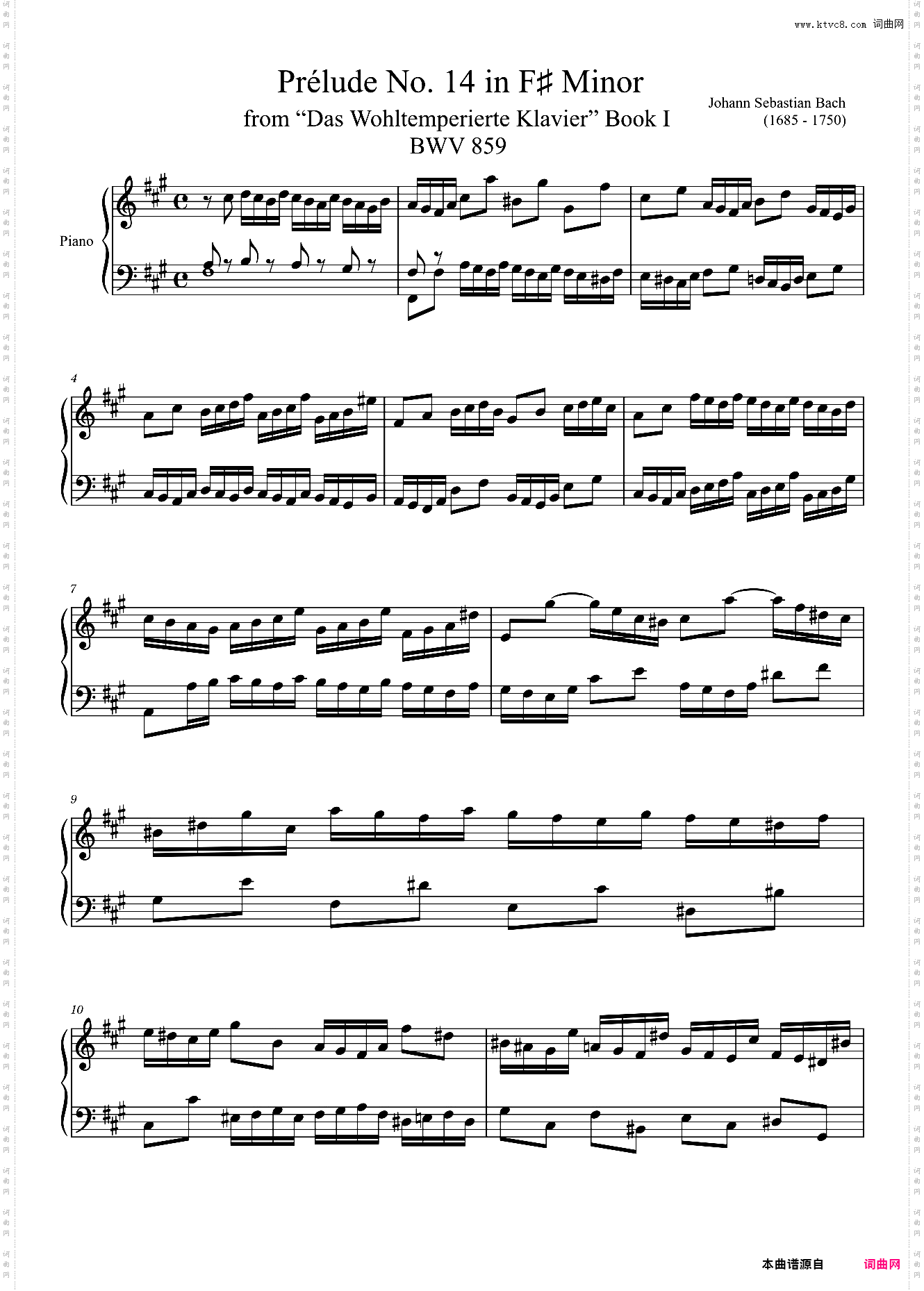 Prélude No· 14 BWV 859 in F? Minor