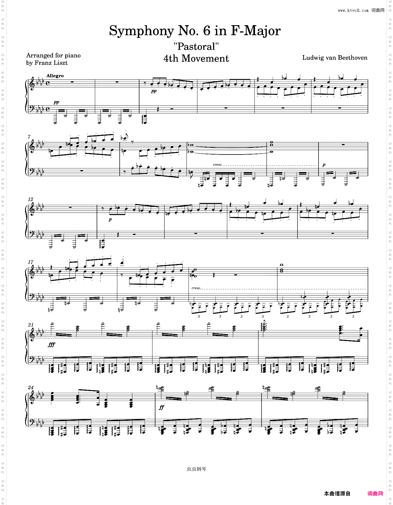 Beethoven Symphony No· 6 Pastoral 4th movement Piano solo