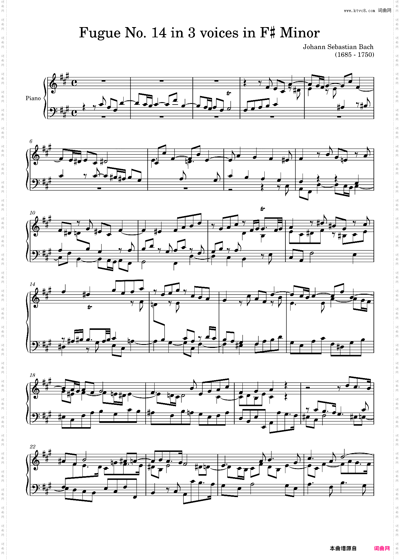 Fugue No· 14 BWV 883 in F? Minor
